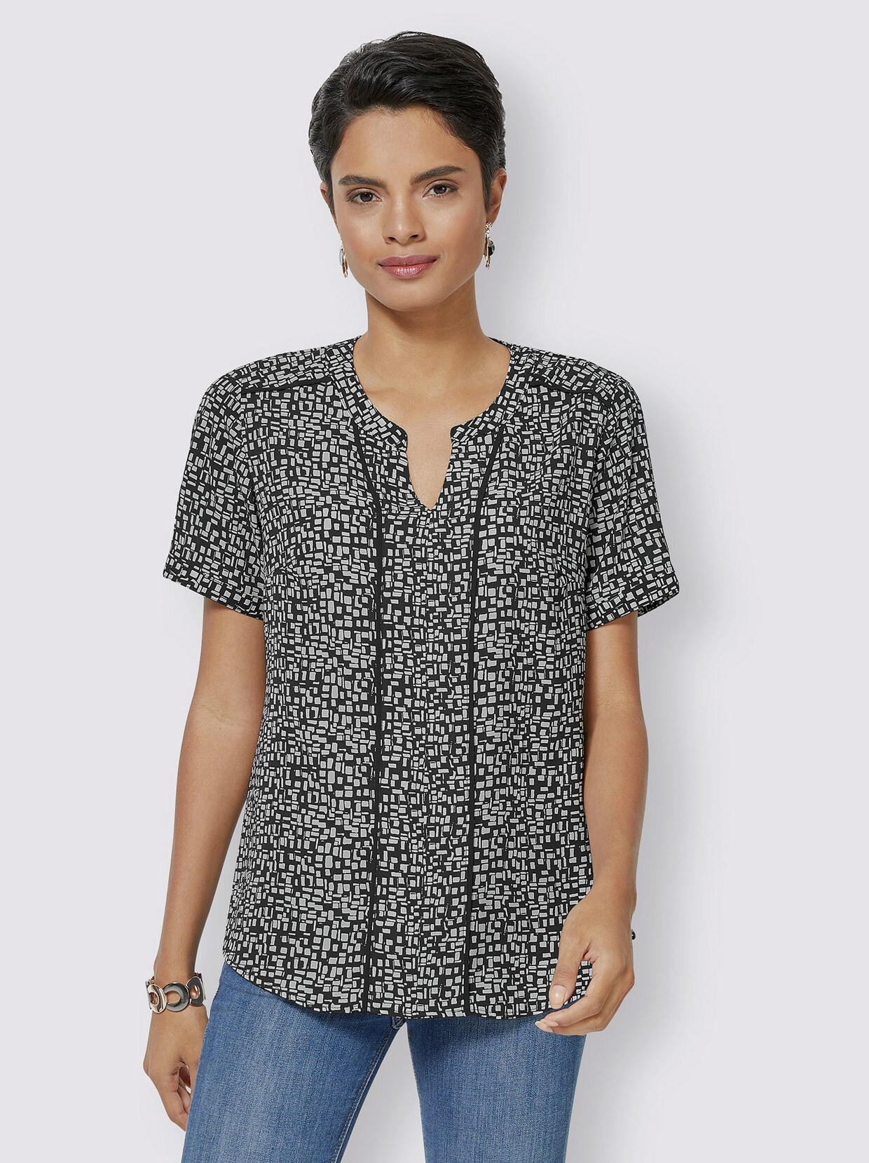Blouse met korte mouwen - zwart/wit
