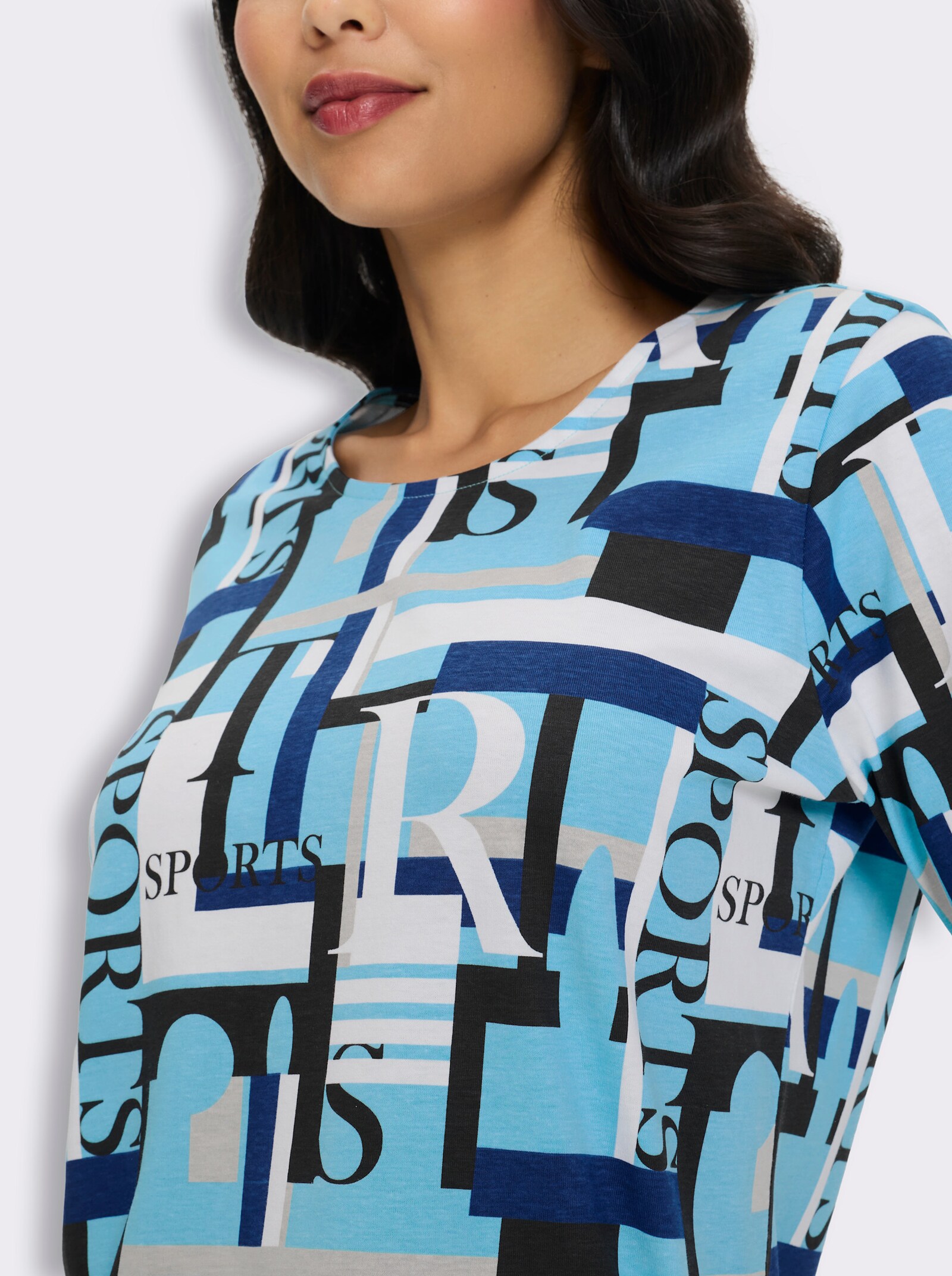 3/4-Arm-Shirt mit grafischem Druck - schwarz-aqua-bedruckt