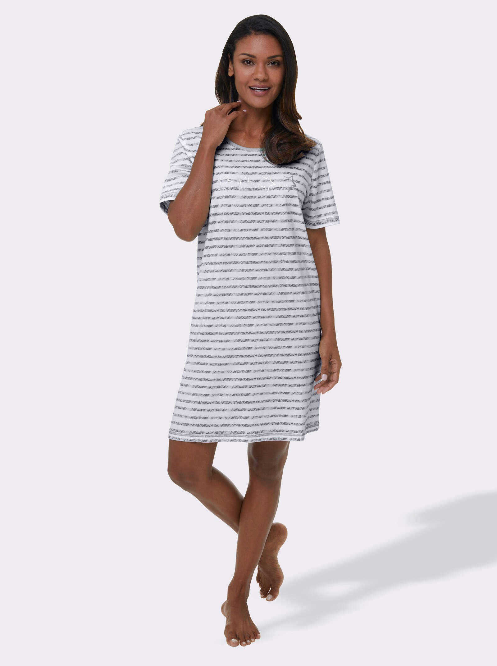 wäschepur Kortärmade nattlinnen - grå + grå, randig