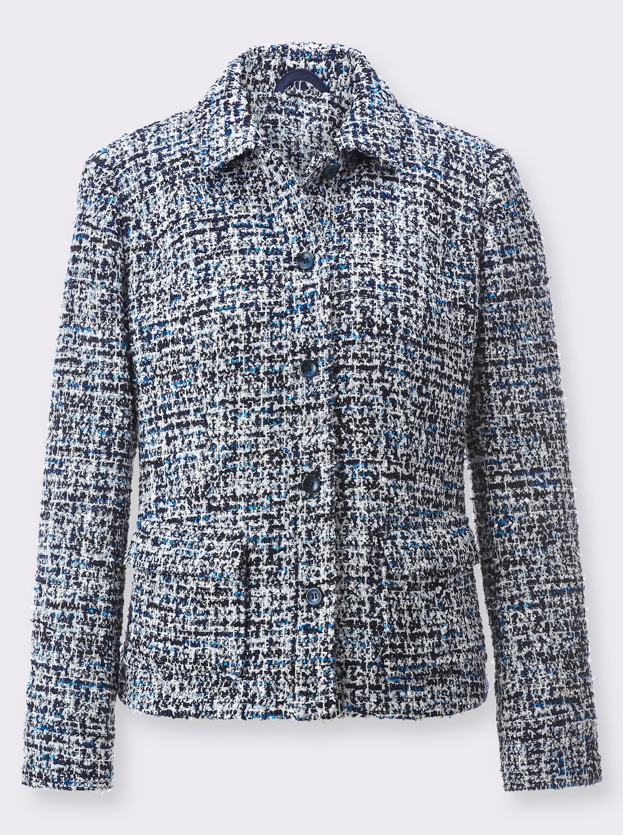 Bouclé-Blazer - mittelblau-royalblau-gemustert