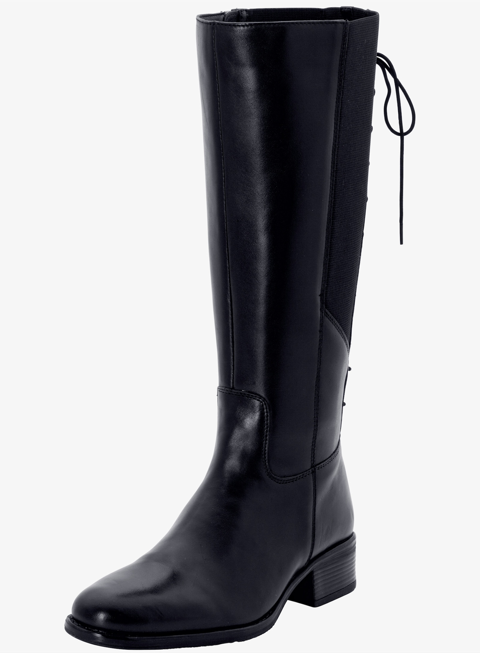 sheego Weitschaftstiefel aus Leder mit  Schnürung - schwarz