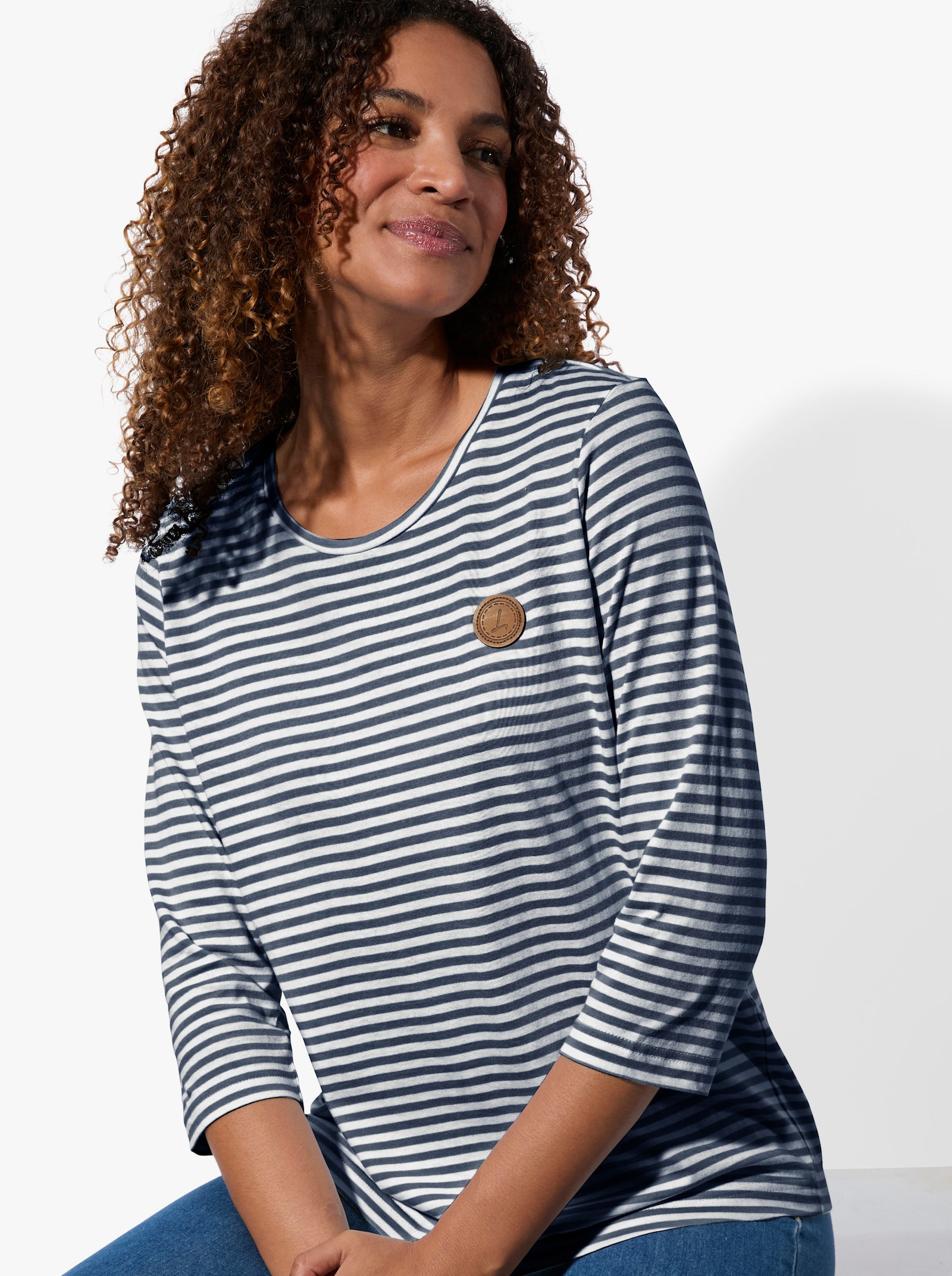 3/4-Arm-Shirt im Ringel-Dessin - dunkelblau-weiß-geringelt