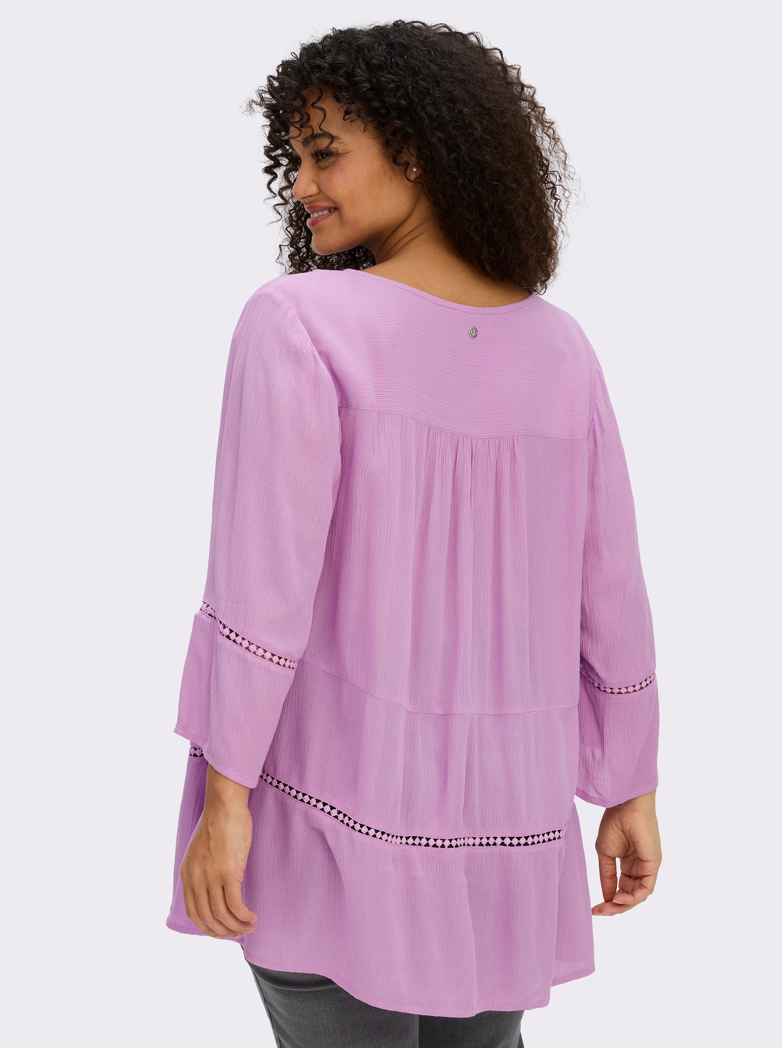 sheego Tunika mit 3/4-Arm und Lochmusterborte - orchidee