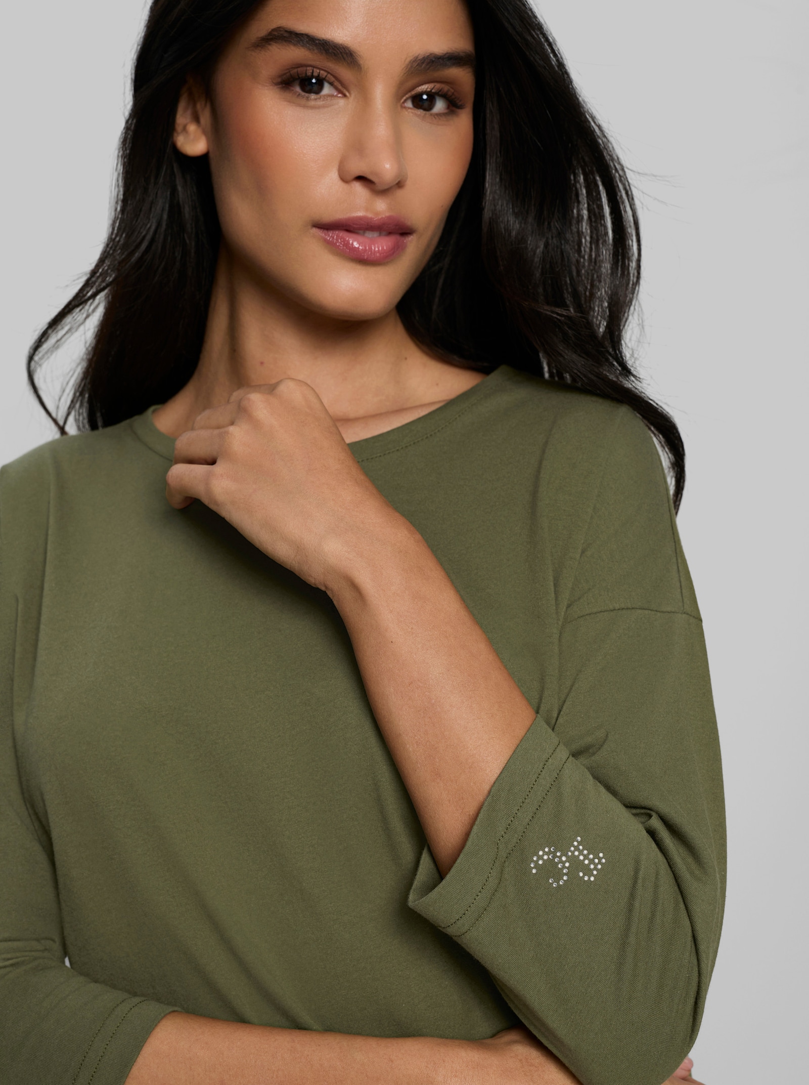 heine 3/4-Arm-Shirt mit Glitzersteinchen - oliv