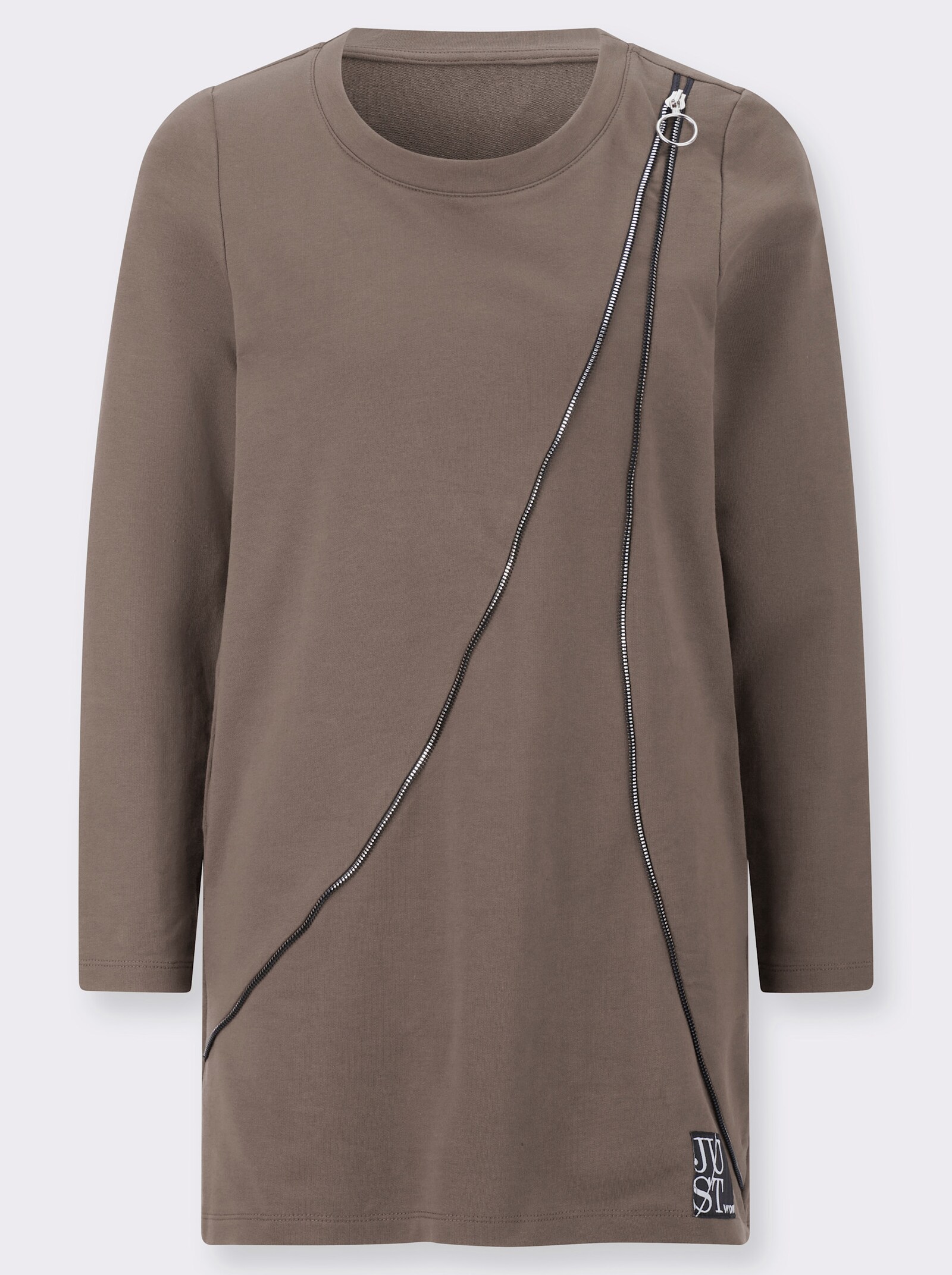 Longsweatshirt mit Zierreißverschluss - dunkeltaupe