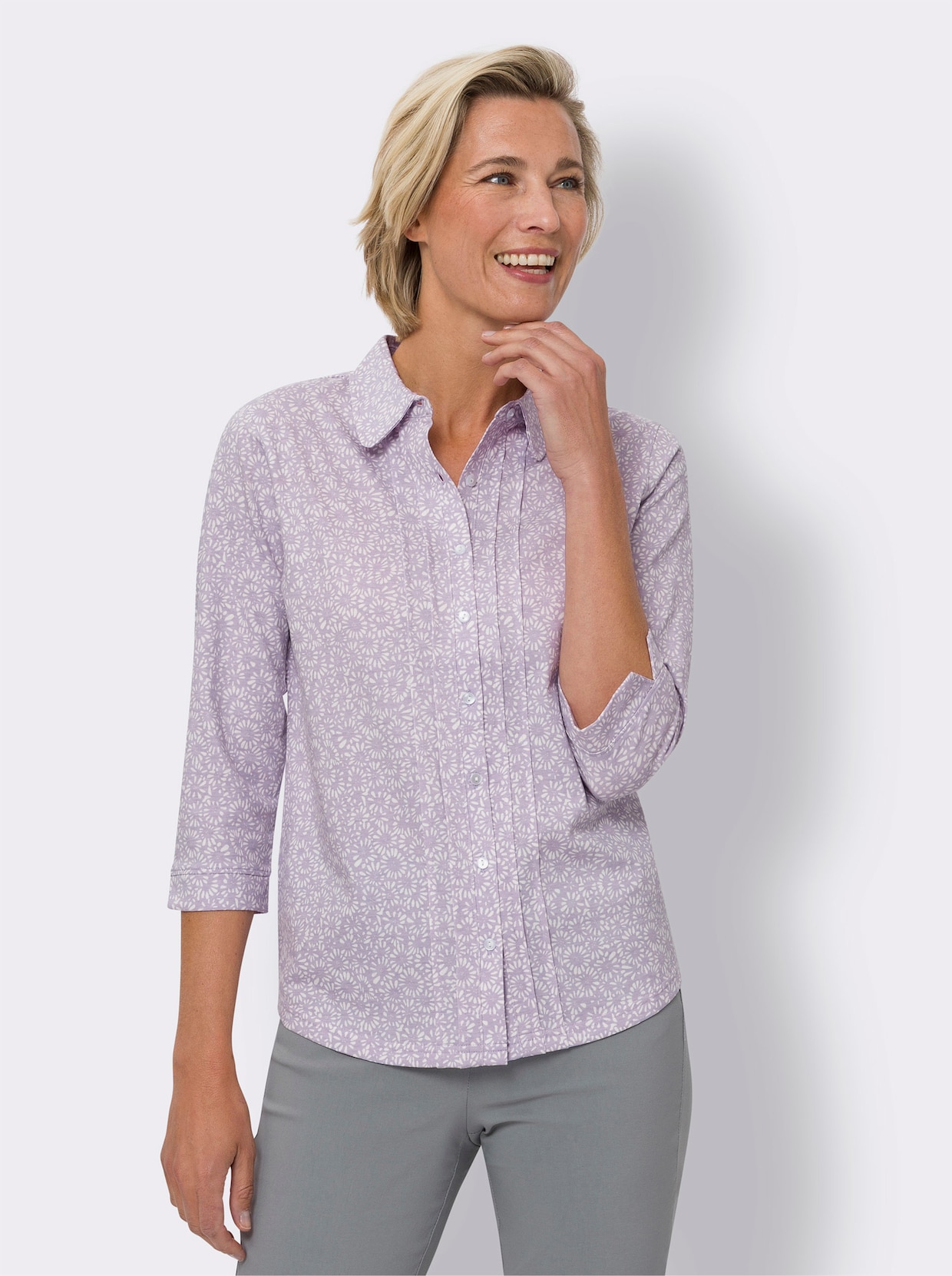 Blouse met print - ecru/lila bedrukt