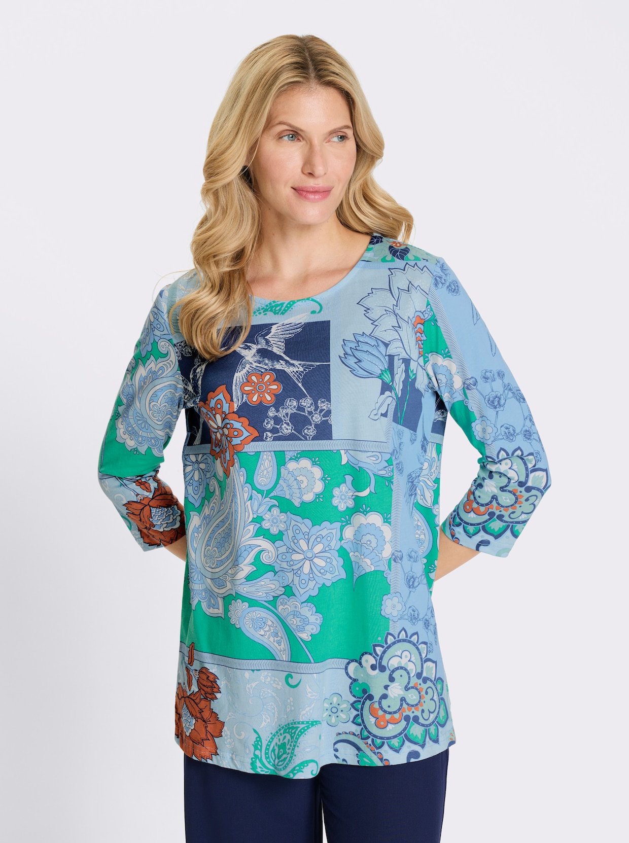 Longshirt - royalblau-himmelblau-bedruckt