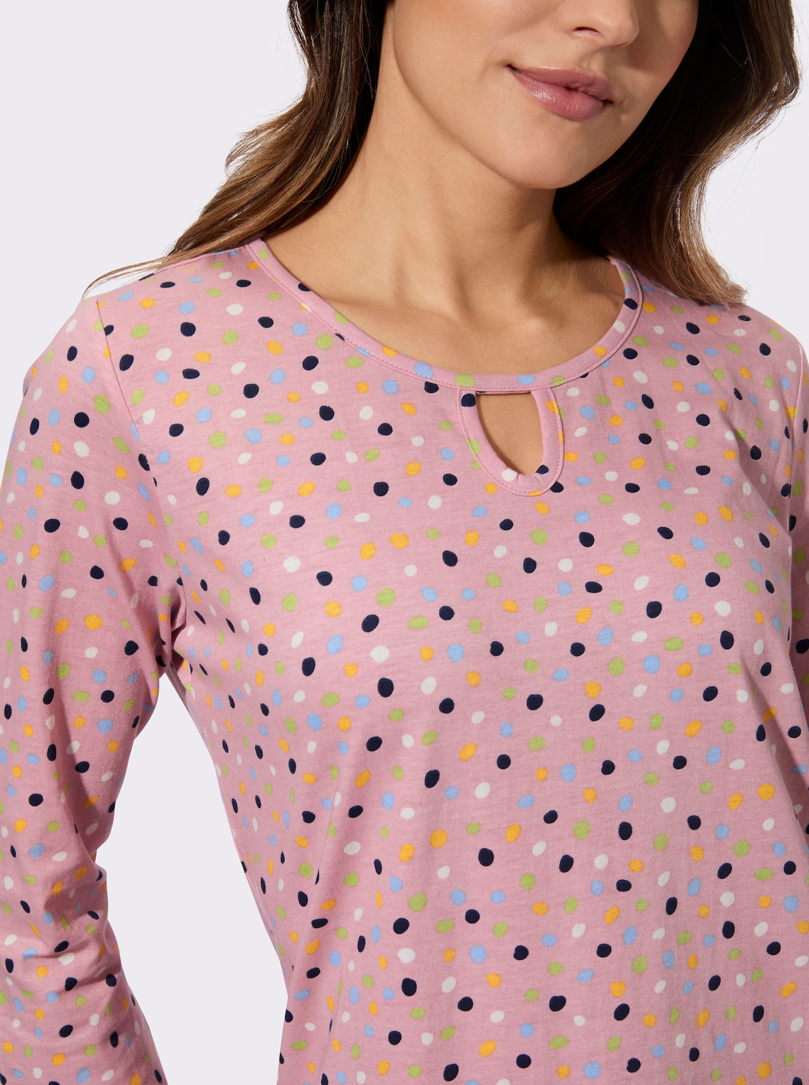 Tričko s 3/4 rukávem s grafickým potiskem - růženínová-potisk