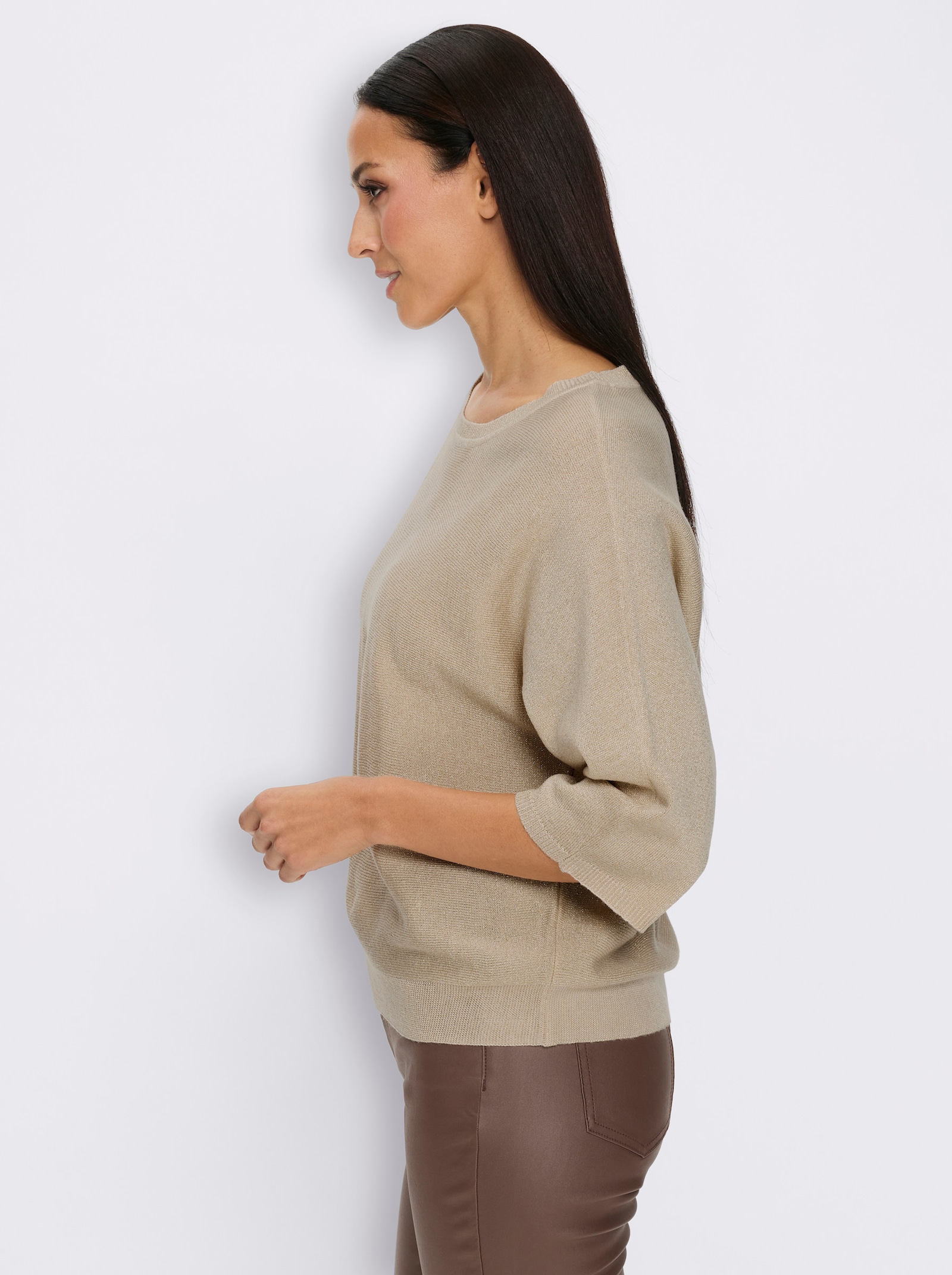 heine Pullover met 3/4-mouwen en glansgaren - ivoorkleur