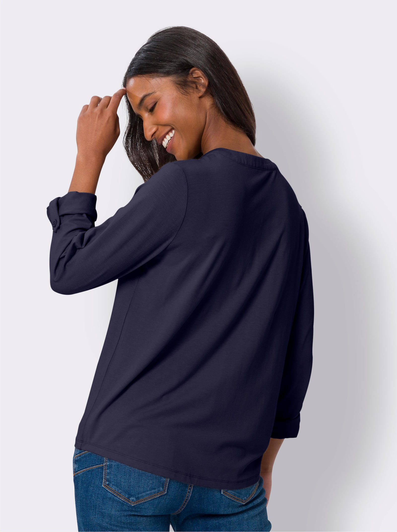 heine Blusenshirt mit kurzer Knopfleiste - marine