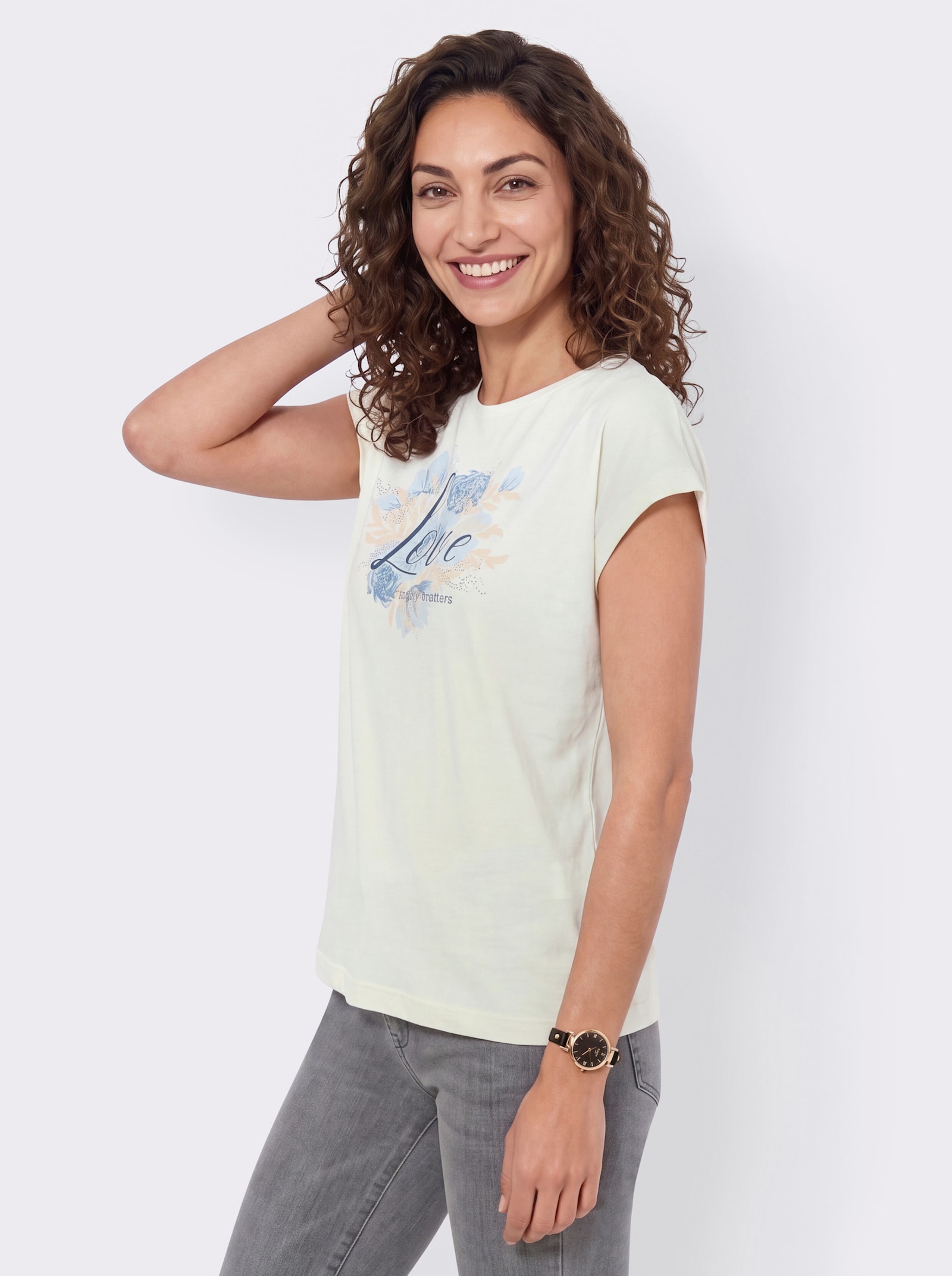 Shirt mit platziertem Druck - champagner-taubenblau-bedruckt