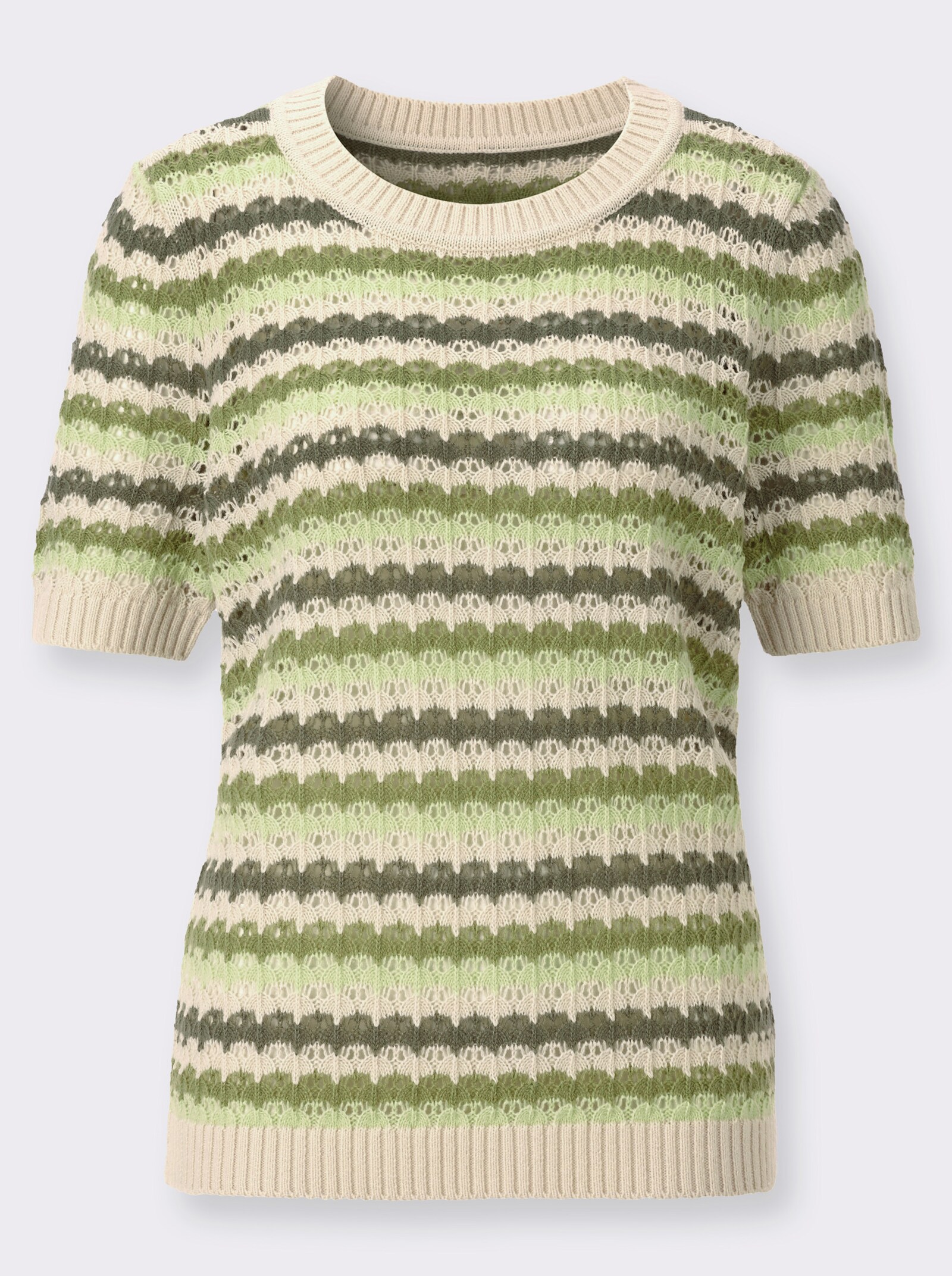 Ajourpullover mit Ringel-Muster - sand-khaki-geringelt