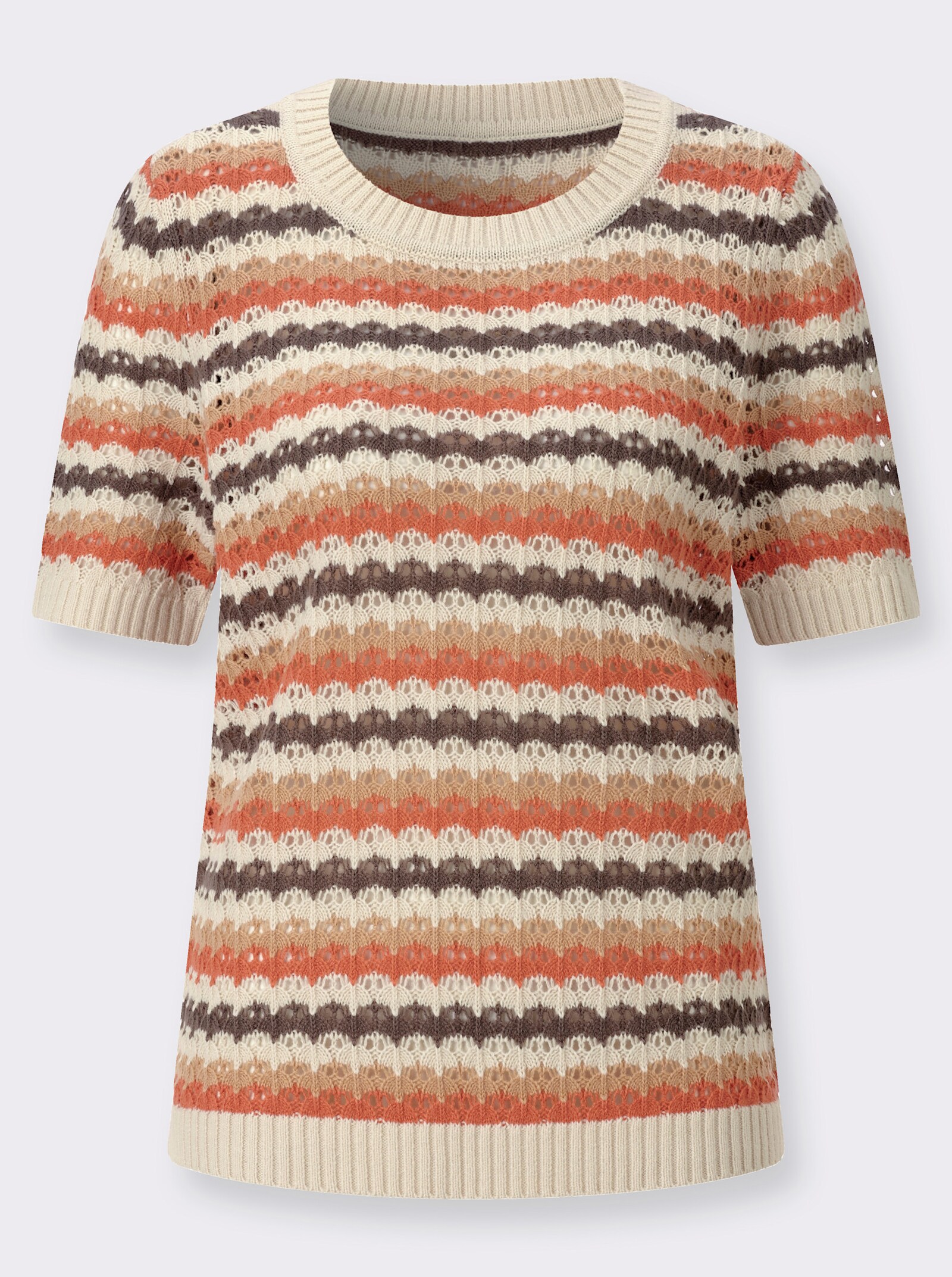 Ajourpullover mit Ringel-Muster - sand-dunkeltaupe-geringelt