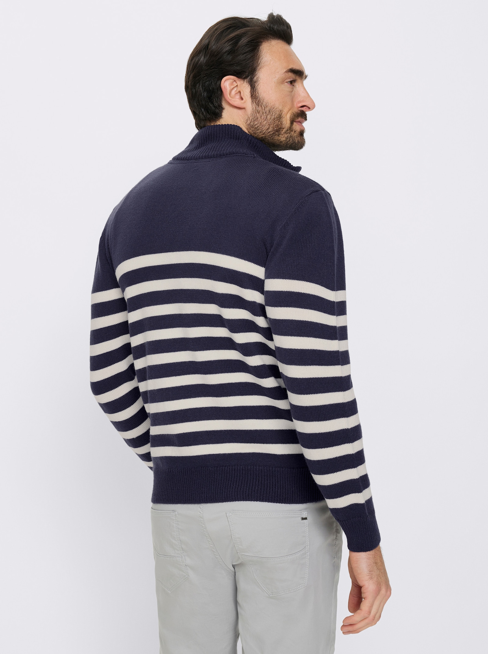 Marco Donati Langarm-Pullover - marine-ecru-gestreift
