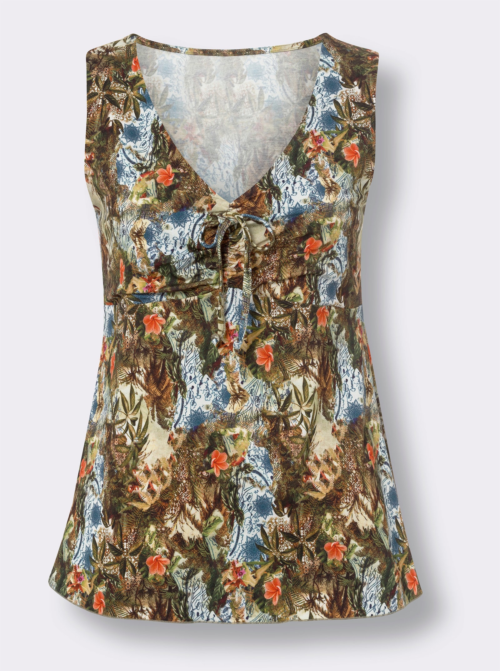 heine Shirttop mit Raffung - khaki-ecru-bedruckt