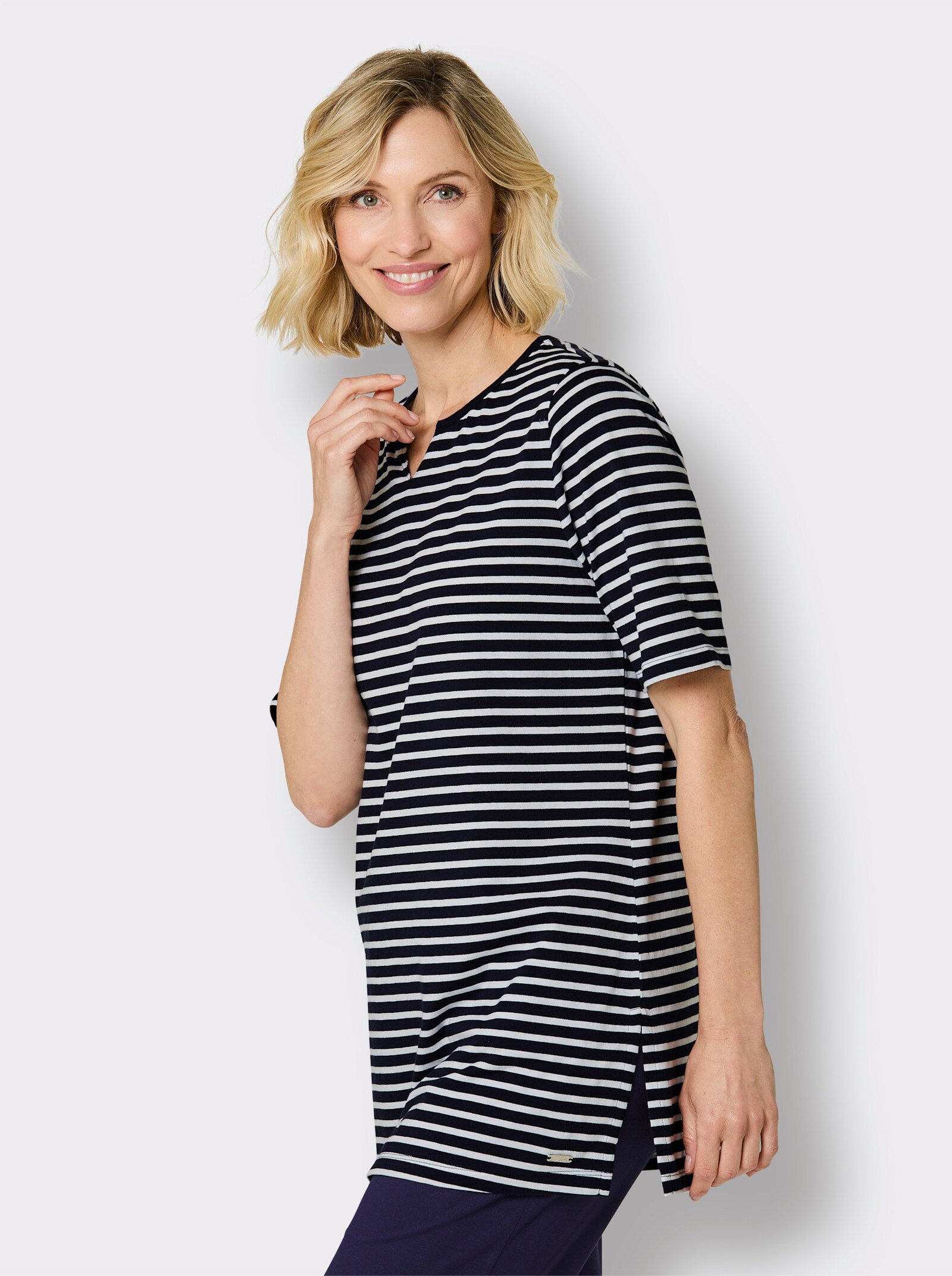 feel good Rundhalsshirt mit Halbarm - marine-weiß