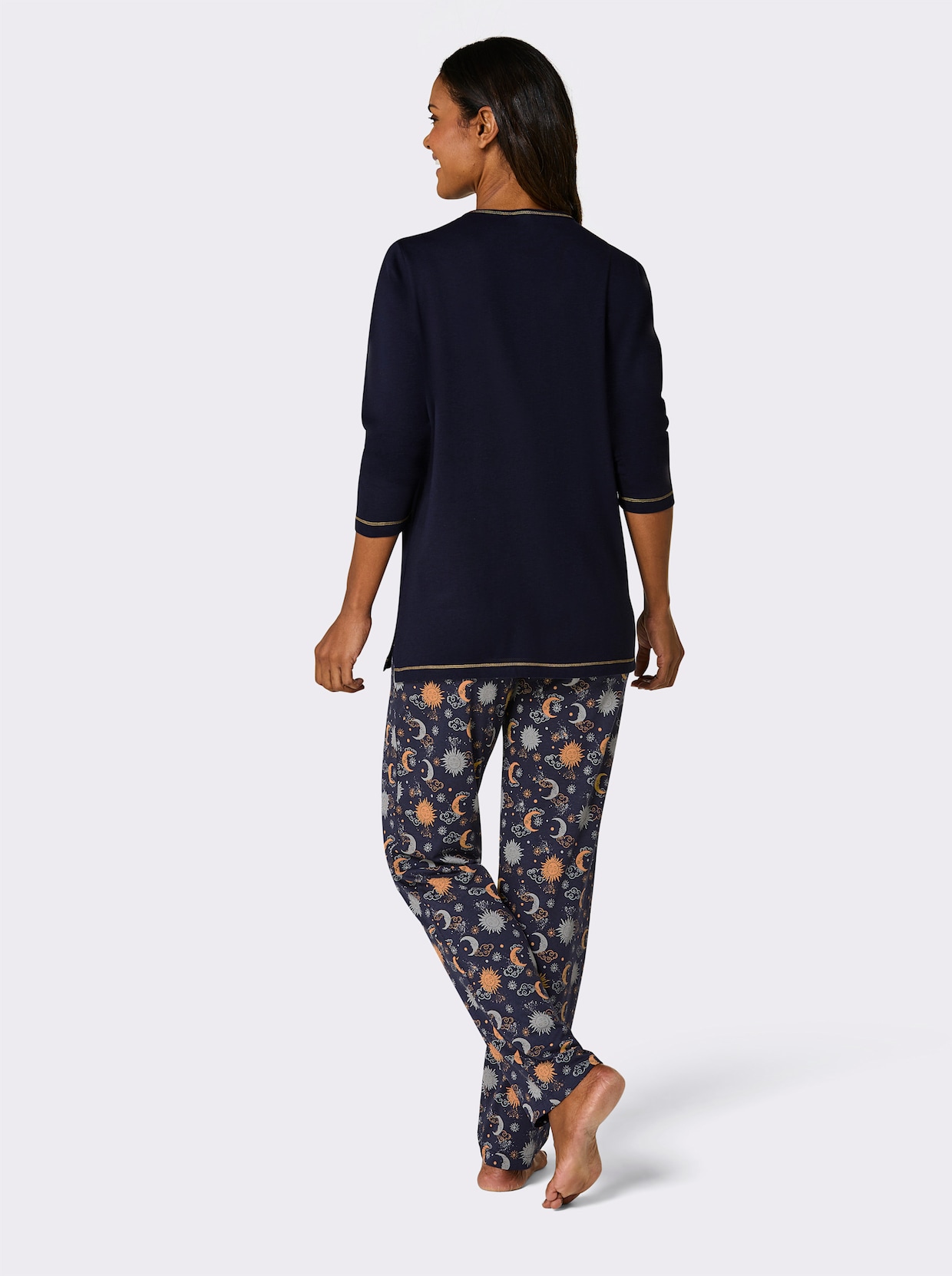 wäschepur Pyjama - marine/oker bedrukt
