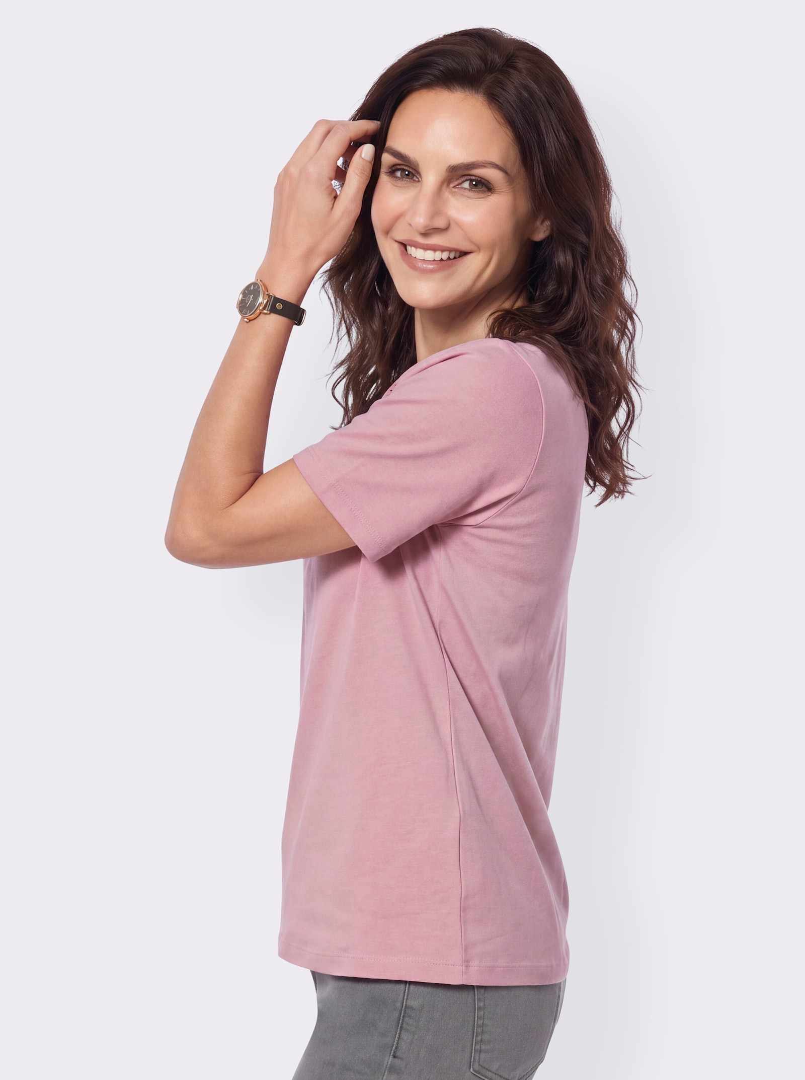 Spitzenshirt mit Rundhals-Ausschnitt - rosé