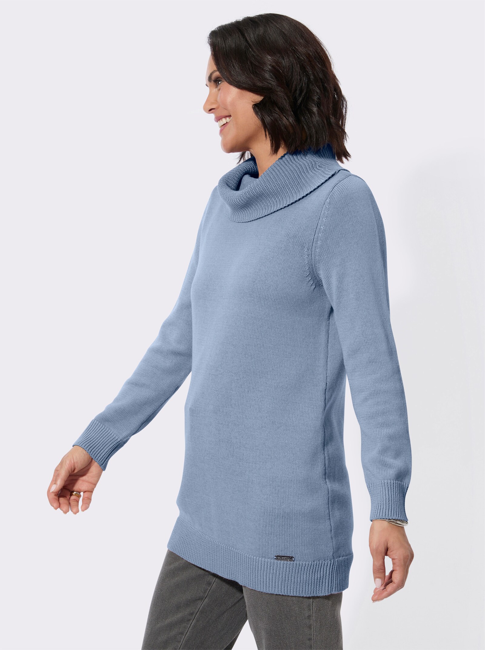 Longpullover mit halsfernem Rollkragen - bleu