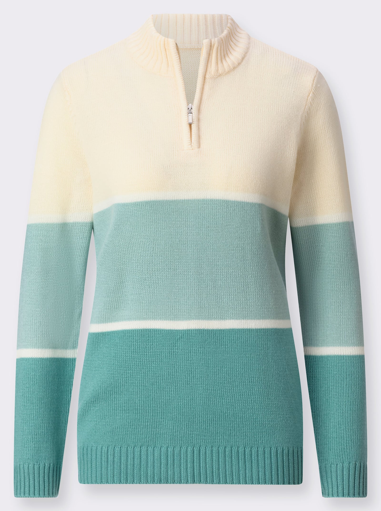 Pullover mit Colour-Blocking - salbei-champagner-geringelt