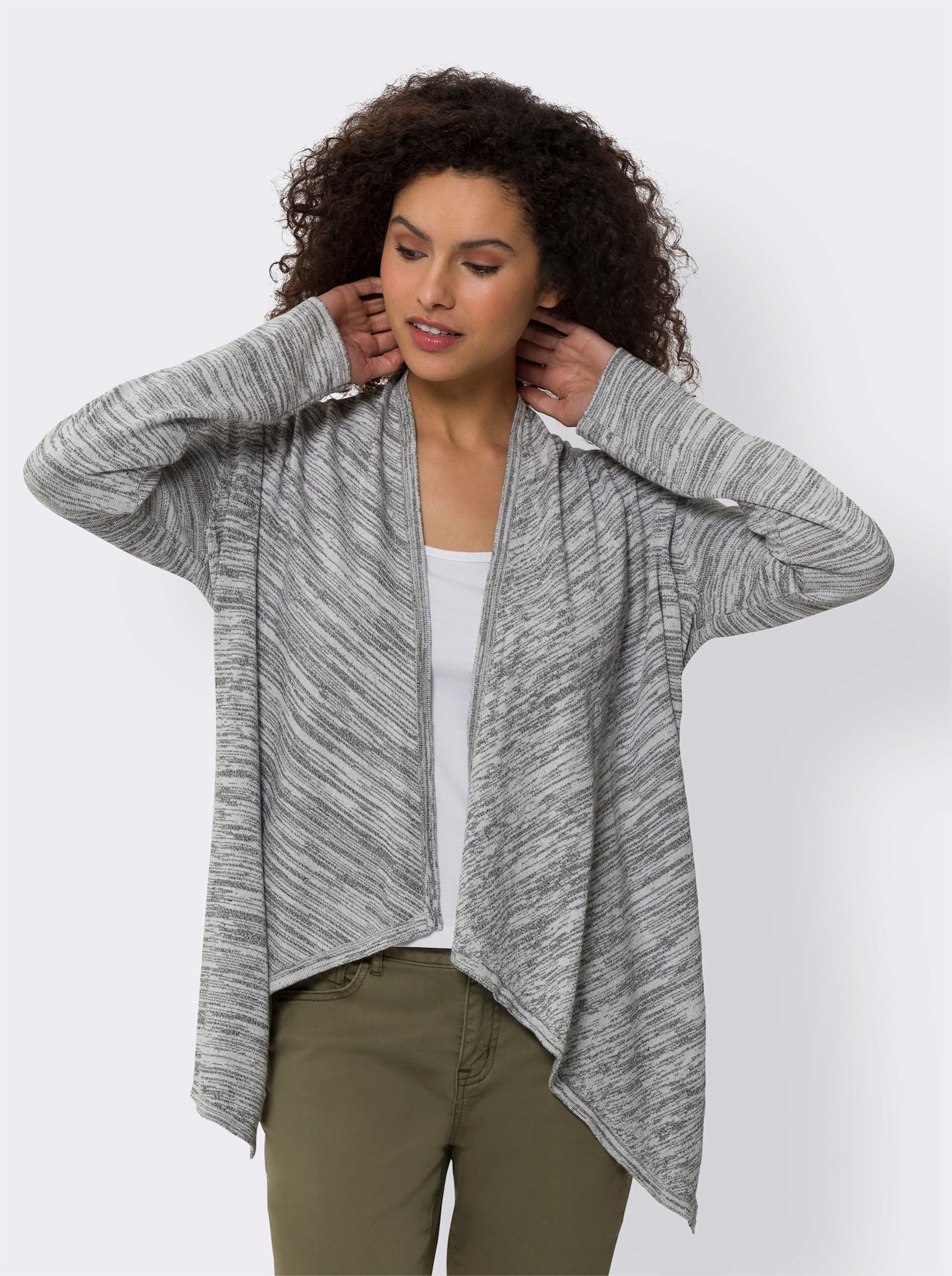 heine Strickjacke mit Schalkragen - grau-meliert