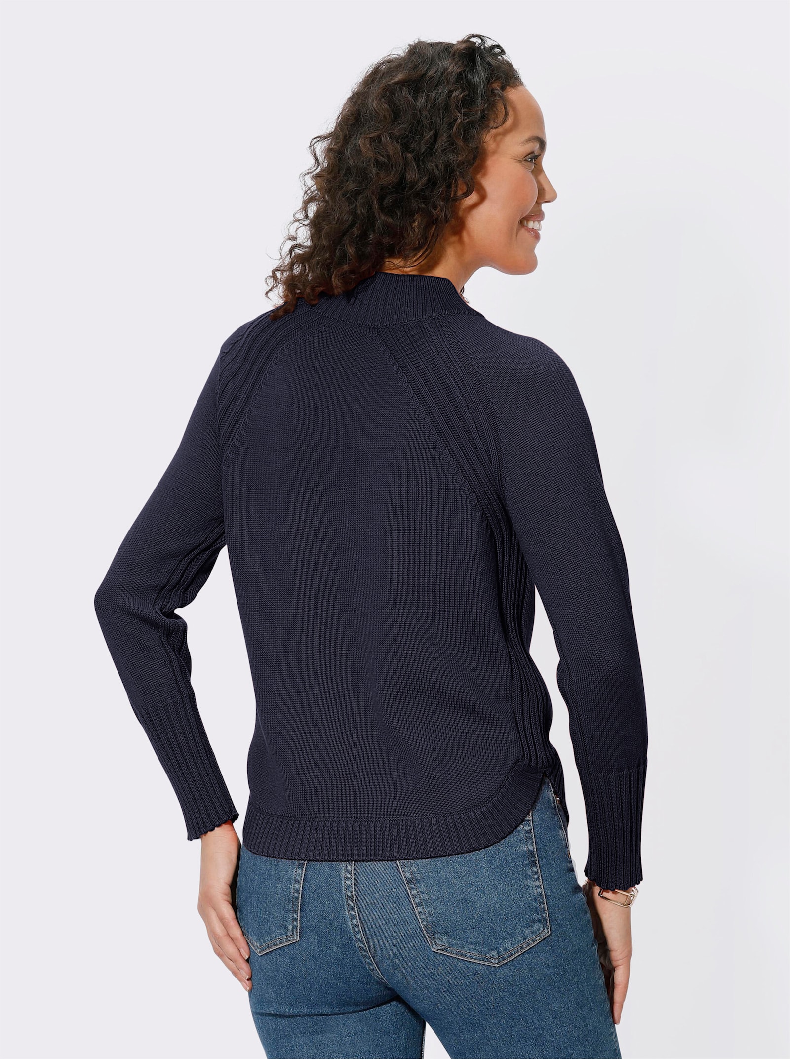 Stehkragenpullover mit abgerundetem Saum - marine