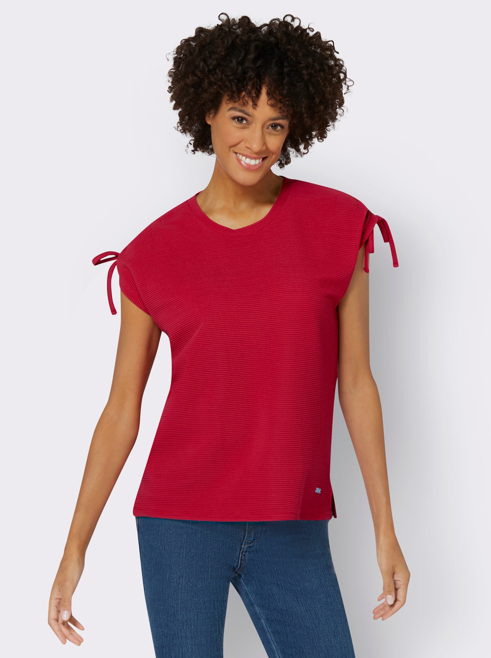 Shirt met ronde hals en rimpelbare schouders - rood
