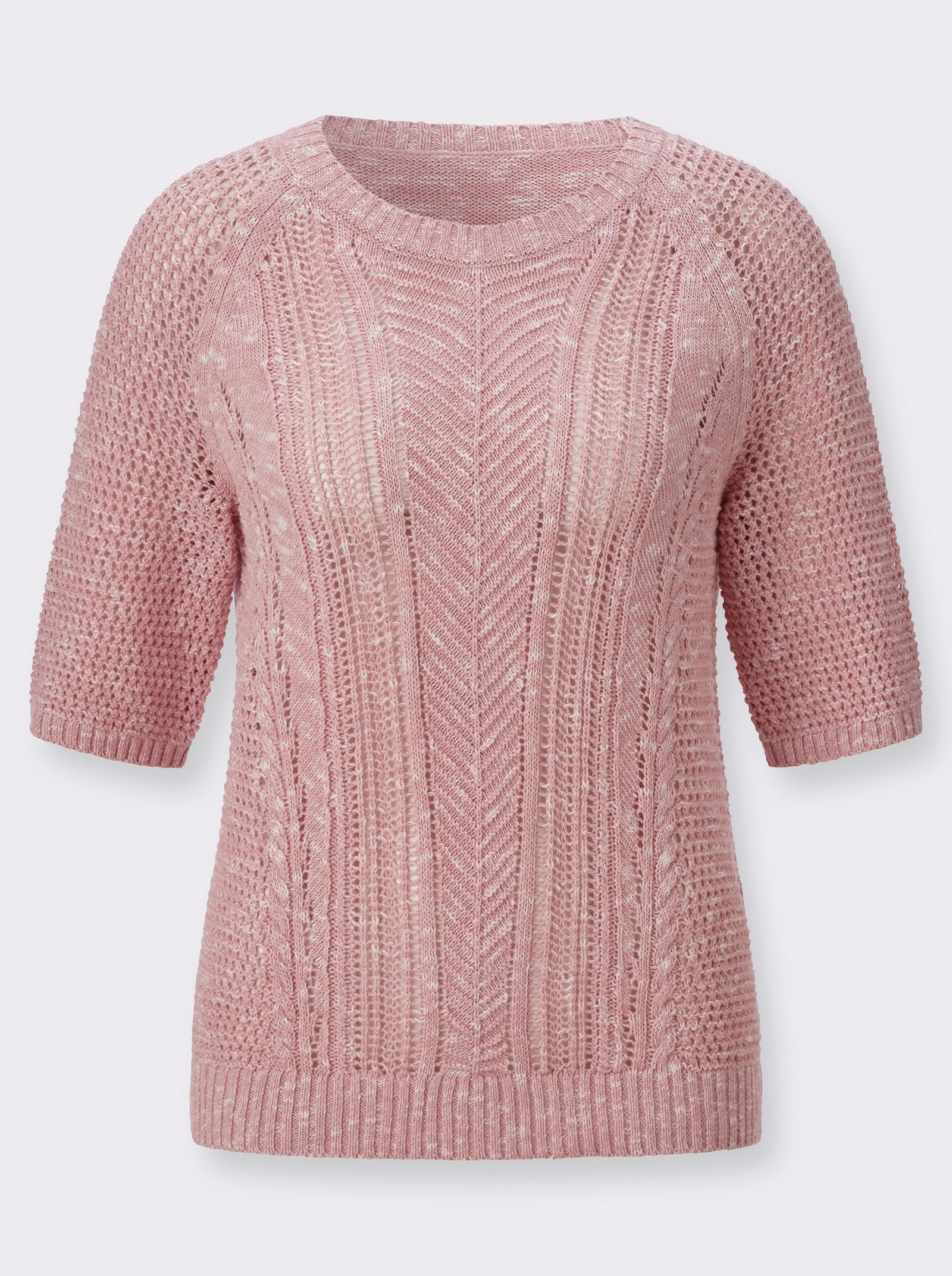 Kurzarmpullover im Strickmuster-Mix - hortensie-ecru-meliert