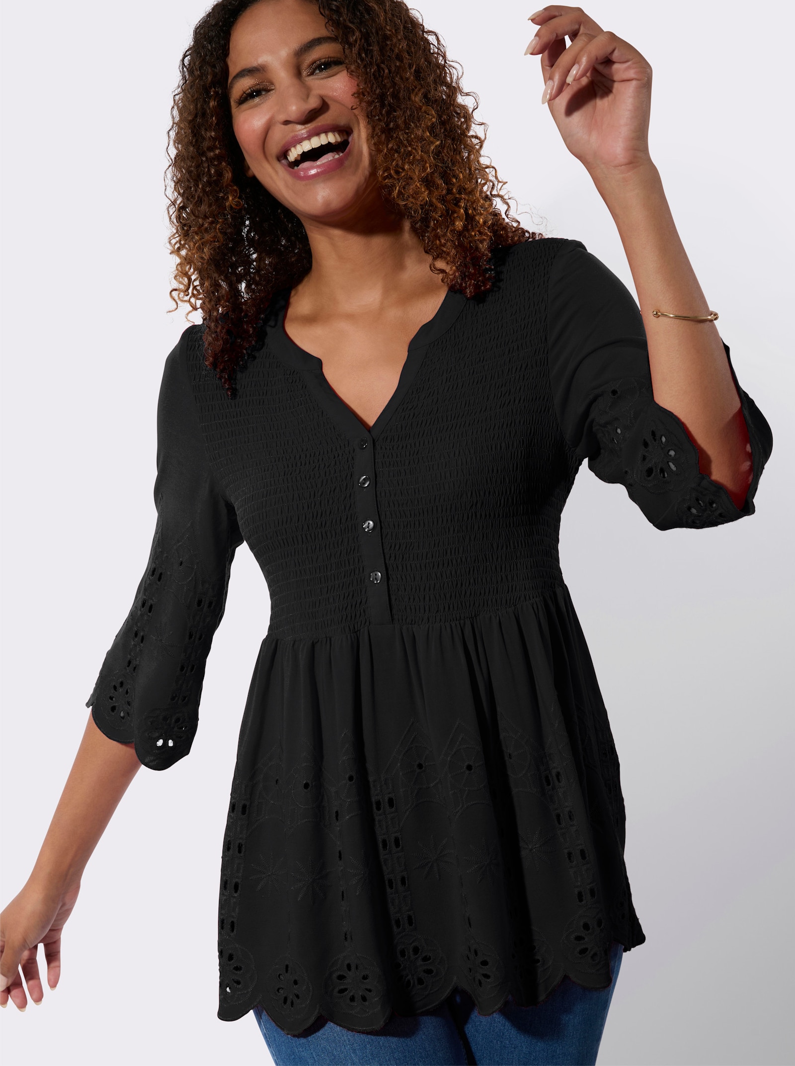 Spitzentunika mit Lockstickerei - schwarz
