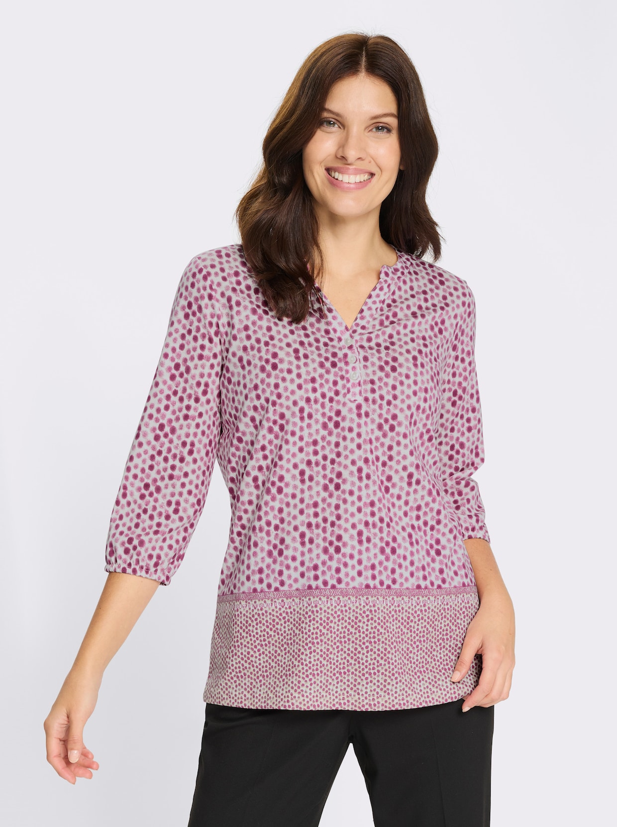 3/4-Arm-Shirt mit Fake-Bordüre - erika-ecru-bedruckt