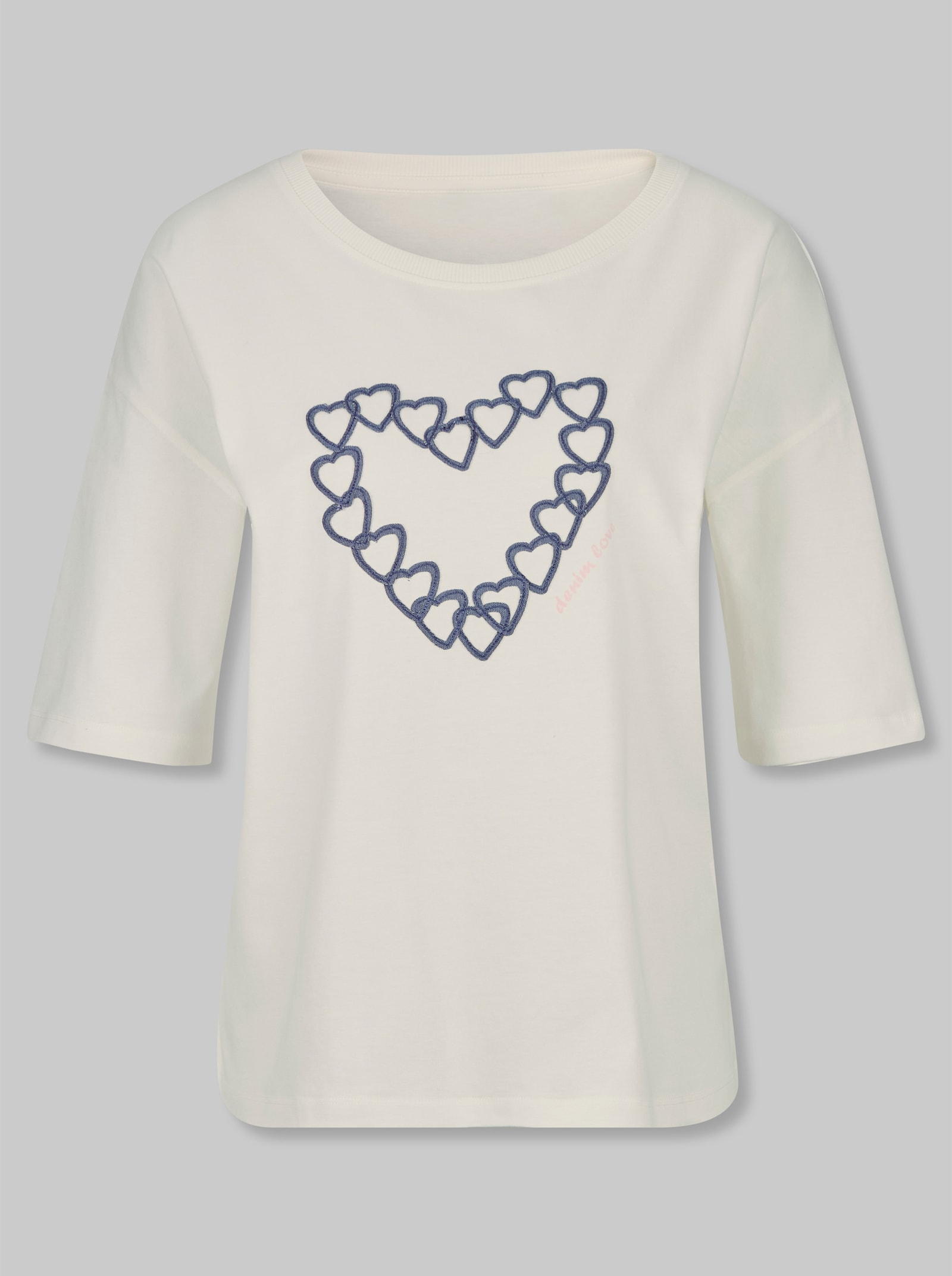 heine Kurzarmshirt mit Jeans-Details - ecru-bedruckt