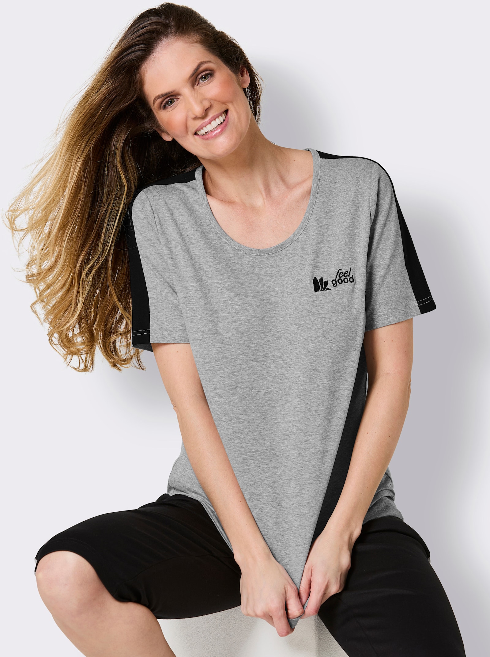 feel good Shirt - grau-meliert-schwarz