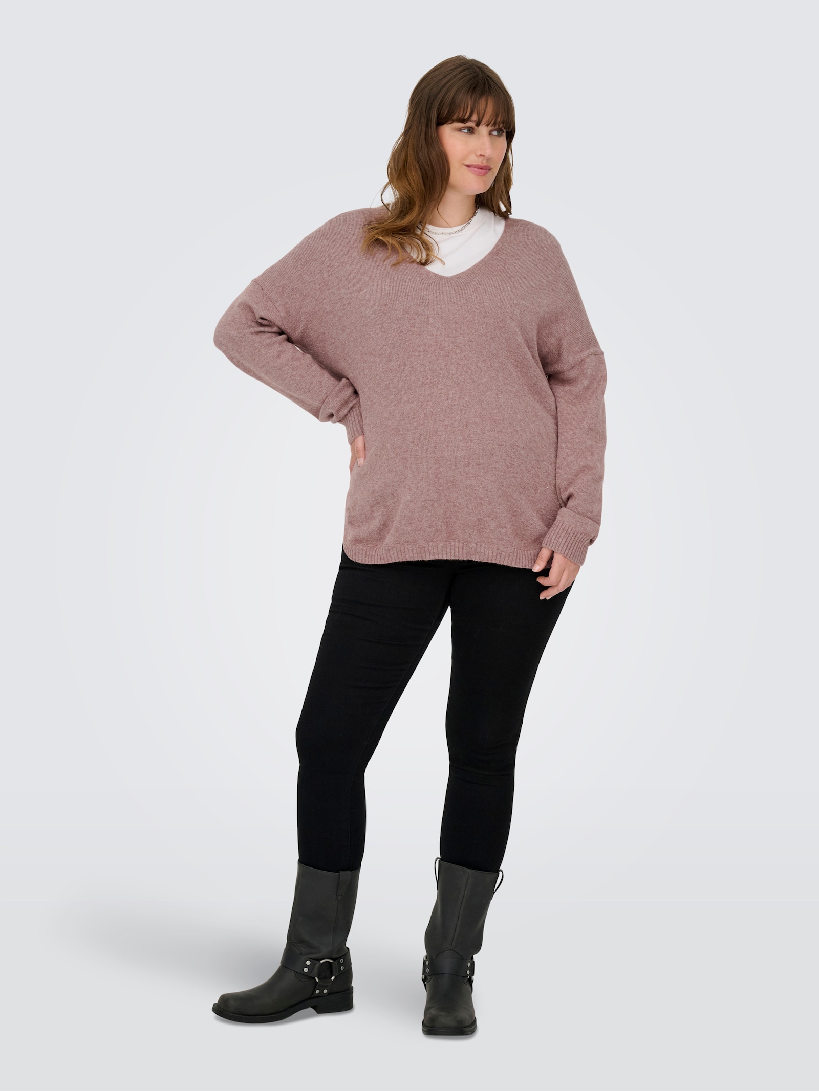 ONLY CARMAKOMA V-Ausschnitt-Pullover - rose brown detail:melange