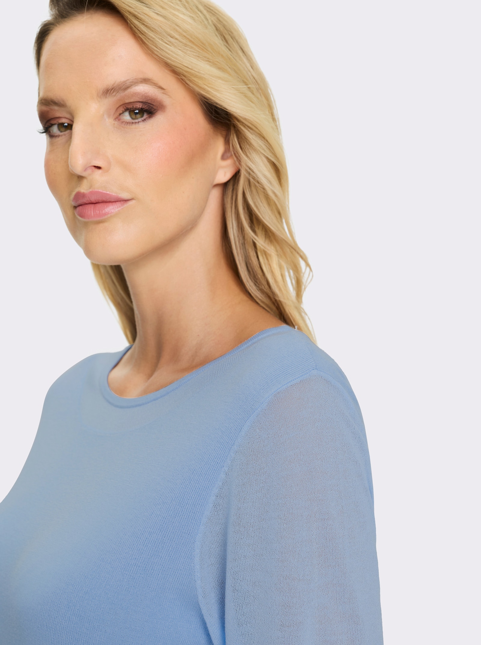 heine Feinstrickpullover mit Jersey-Ärmeln - eisblau