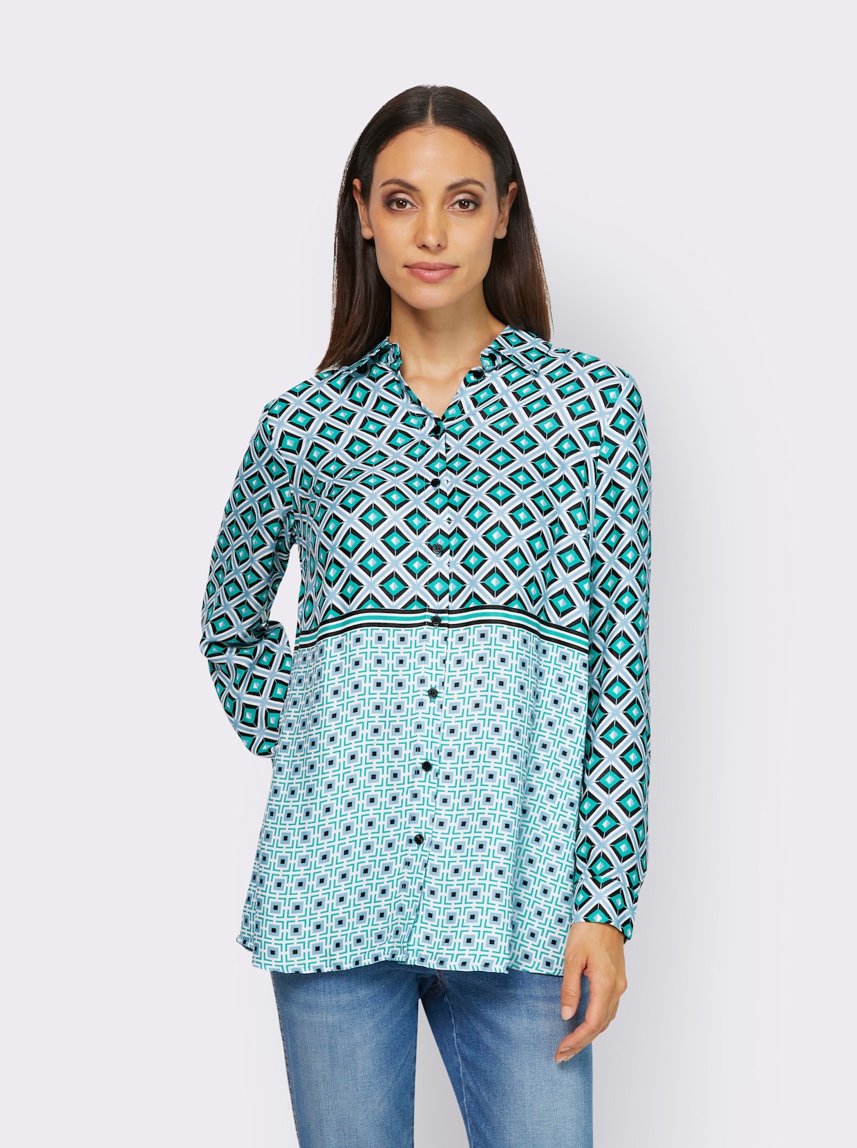 heine Blouse met print - smaragd/hemelsblauw bedrukt