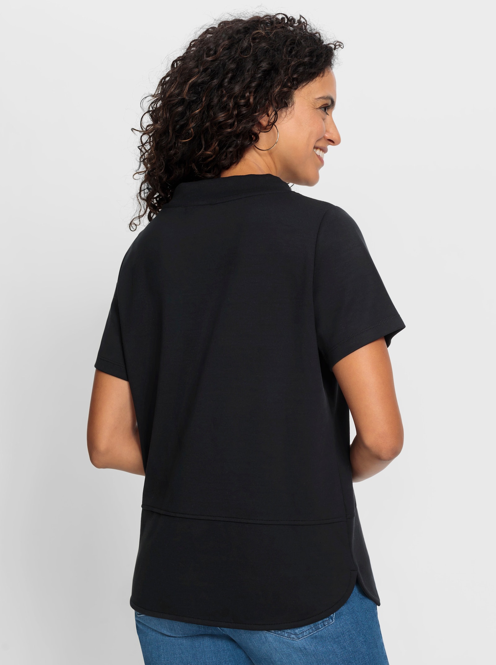 Shirt met opstaande kraag en glittersteentjes - zwart