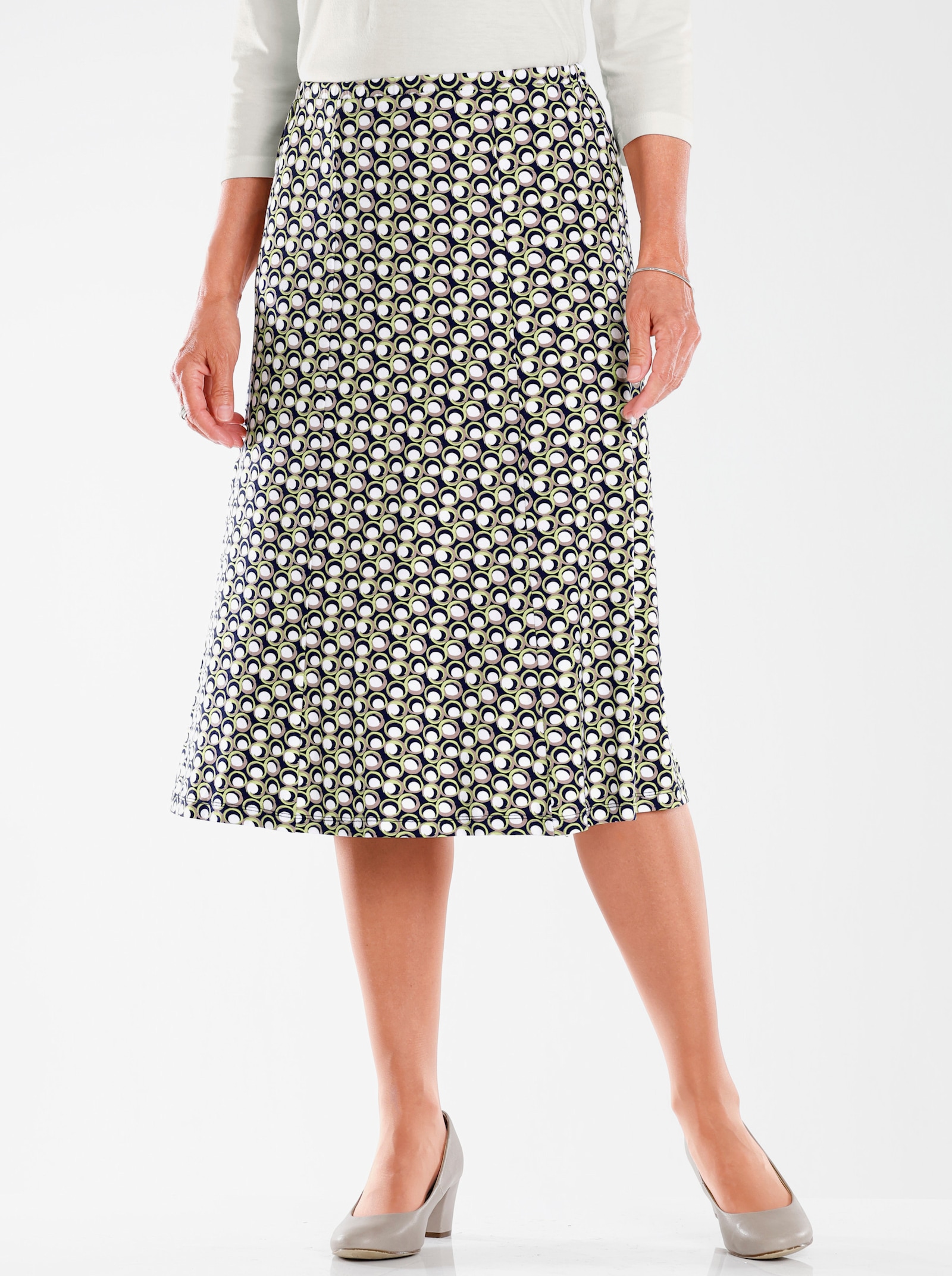 Schlupfrock in leichter A-Form - pistazie-marine-bedruckt