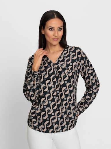heine Langarmbluse mit grafischem Muster - schwarz-bedruckt