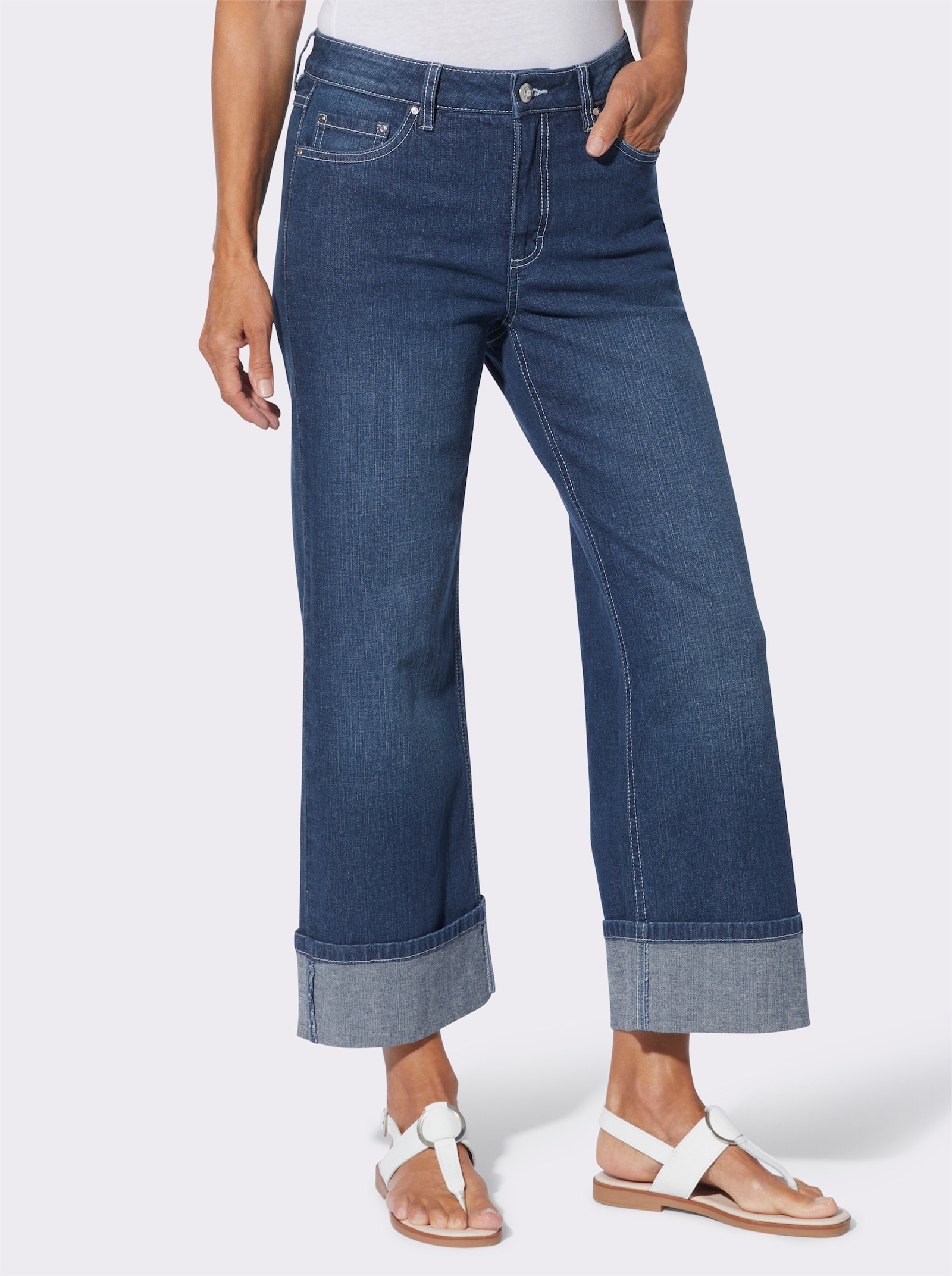 7/8-Jeans mit weitem Bein - blue-stone-washed