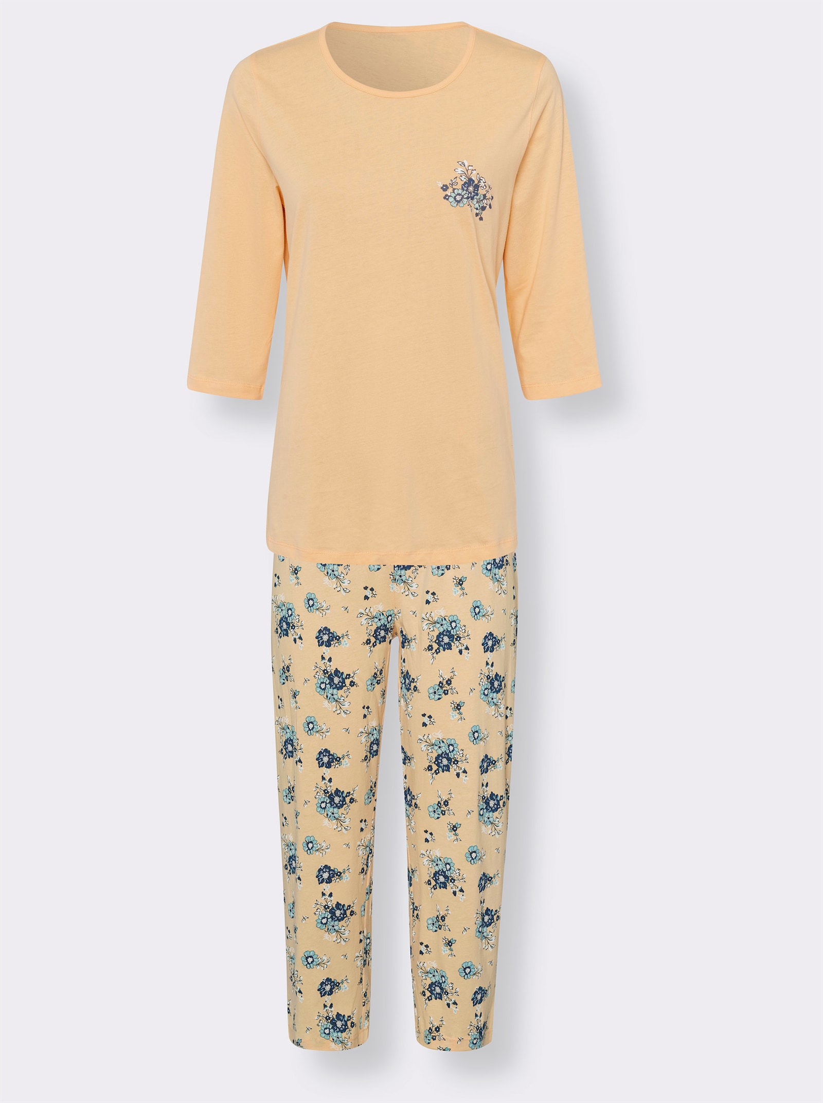 Capri-pyjama met bloemenprint - apricot geprint