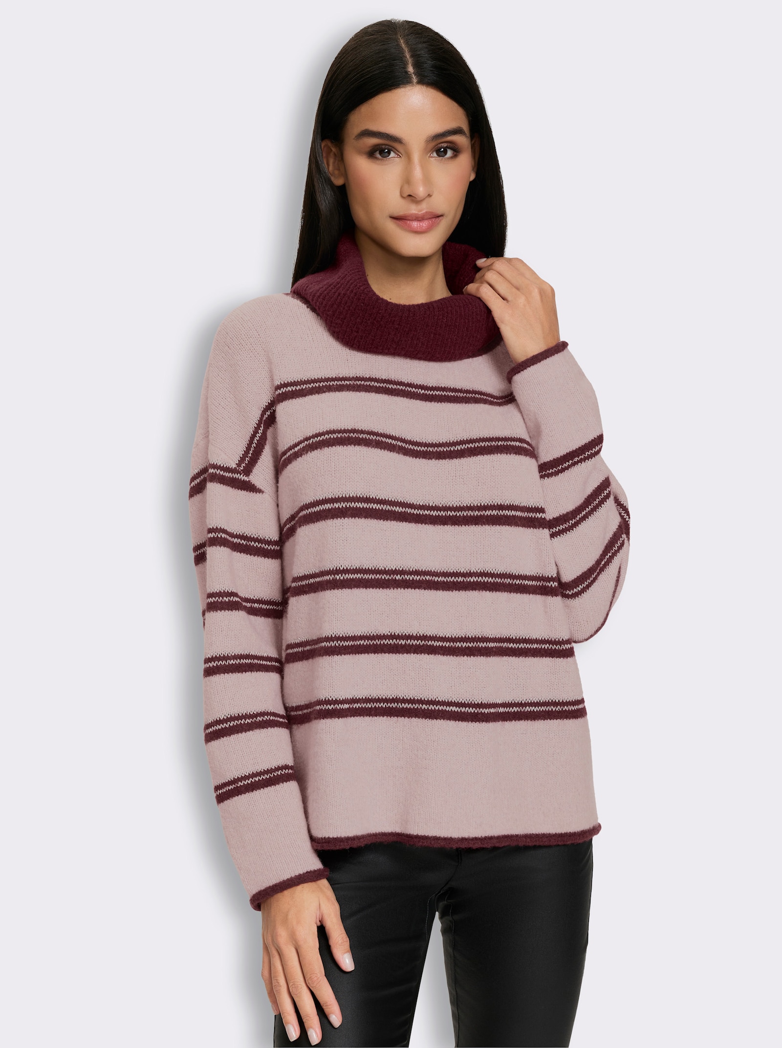 heine Rollkragenpullover mit Effektgarn - rosé-bordeaux-geringelt