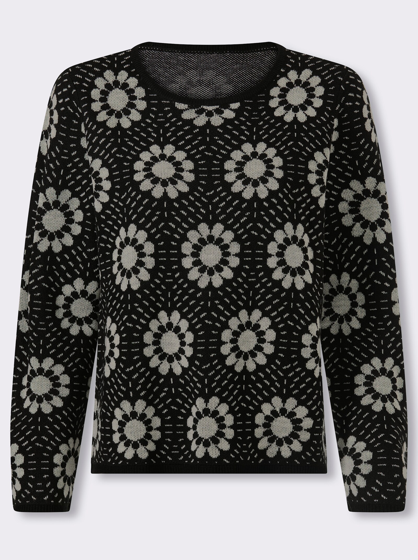 Jacquard-Pullover mit Blumen-Muster - schwarz-champagner-gemustert