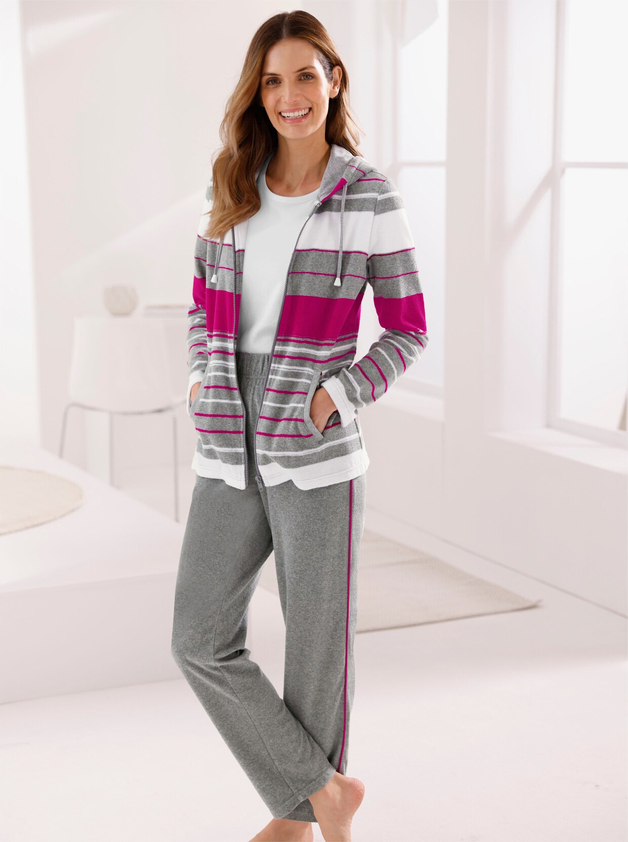 feel good Hausanzug - magenta-geringelt
