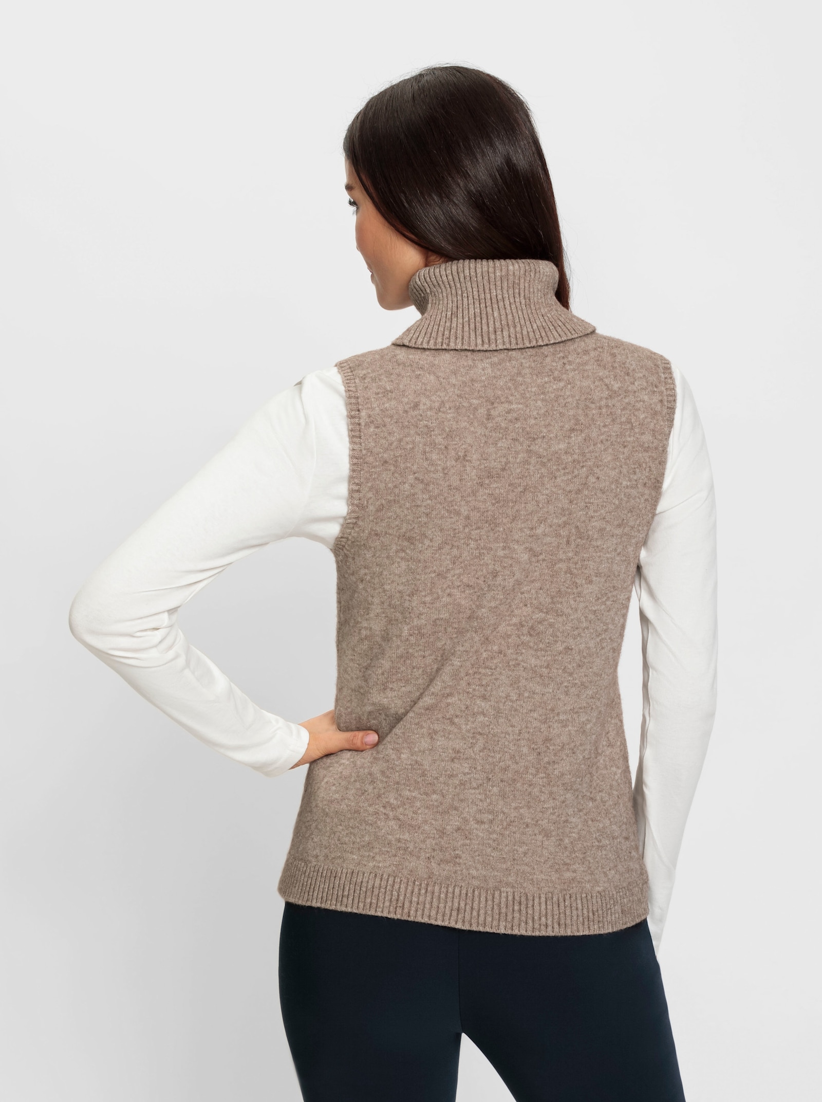 heine Slip-over met rolkraag - sesam gemêleerd