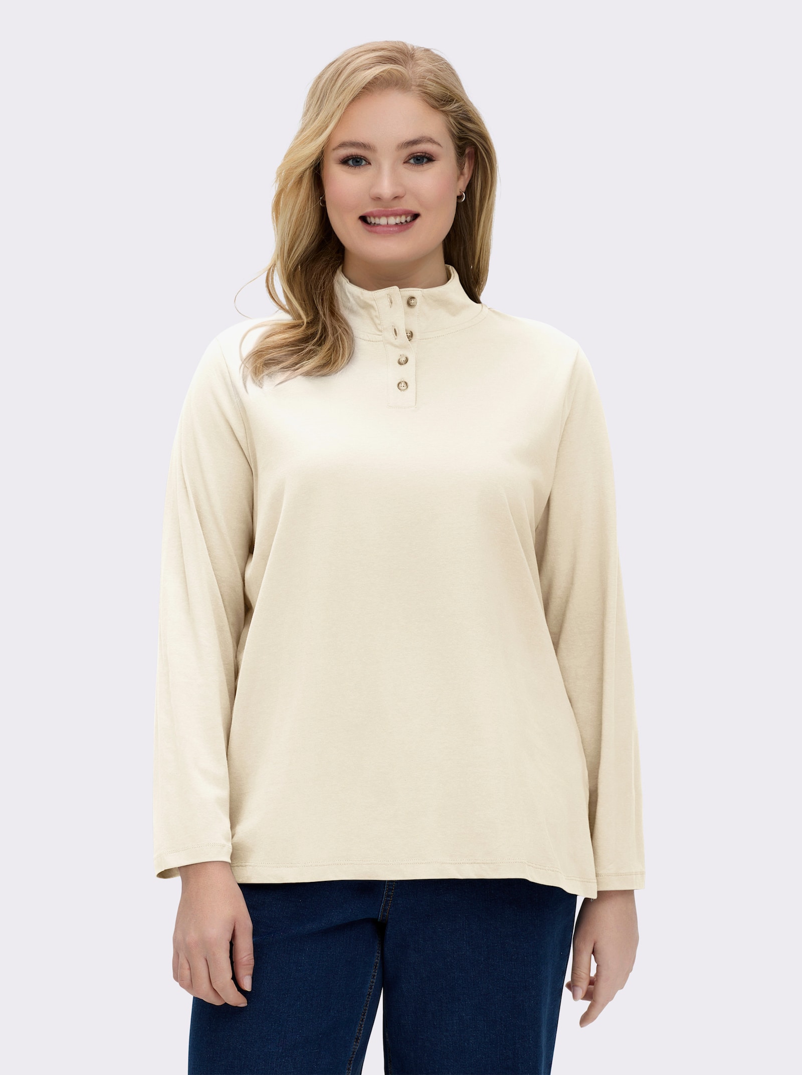 Stehkragenshirt mit Schmuckknöpfen - champagner