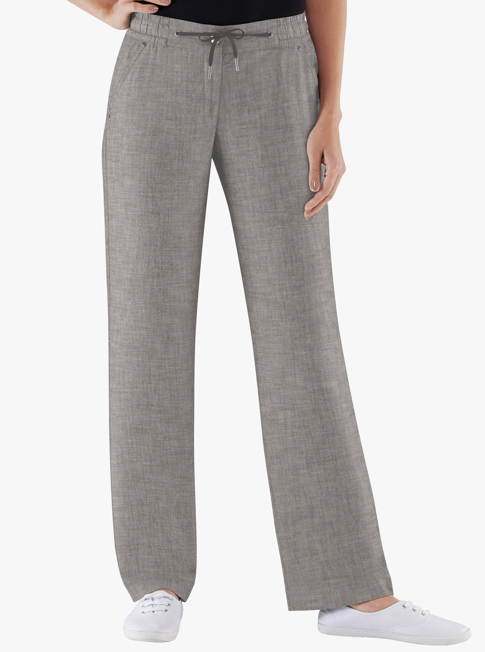 Bootcut-broek met comfortband en tunnelkoord - taupe