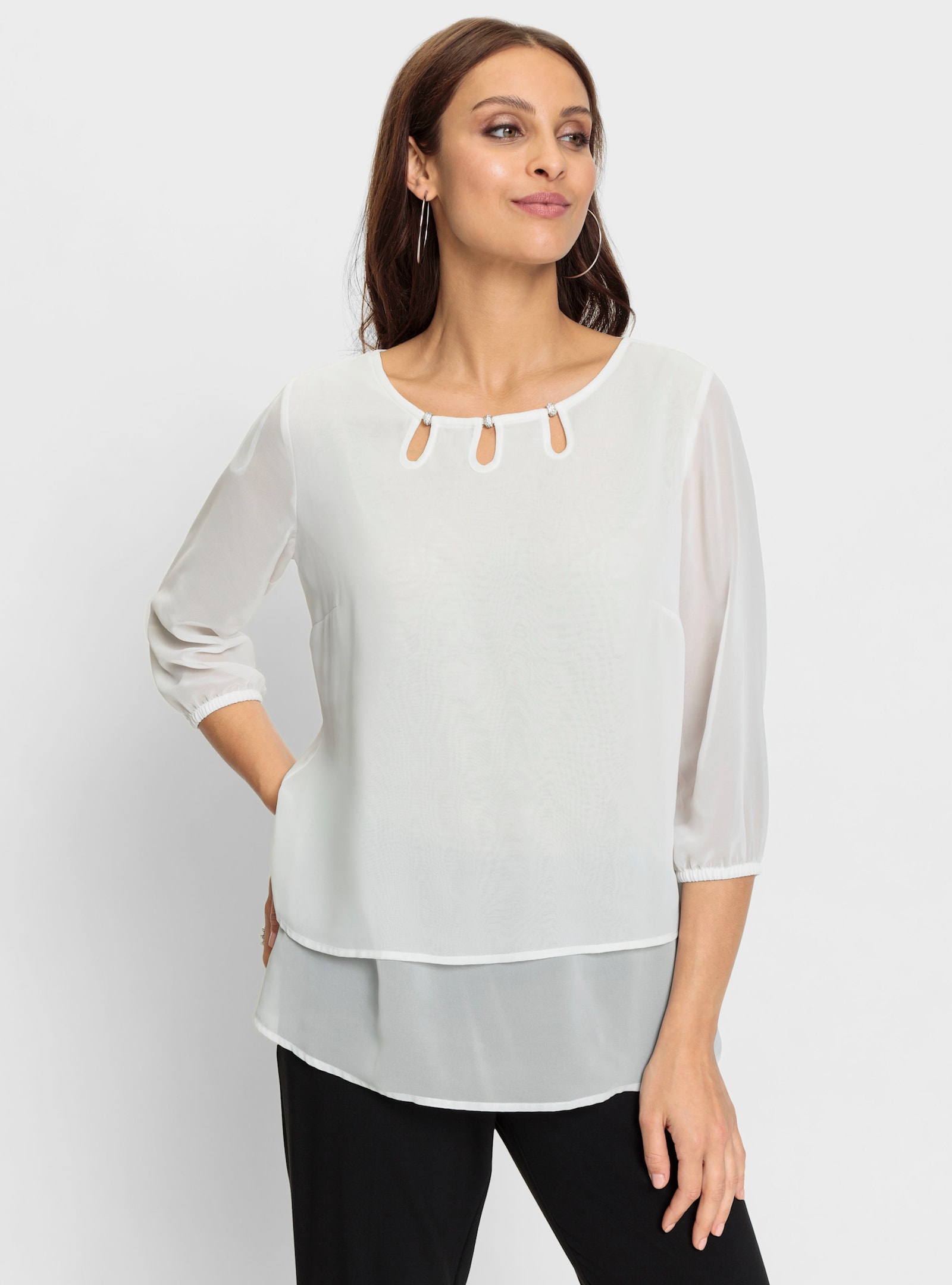 Georgette blouse met cut-outs - ecru