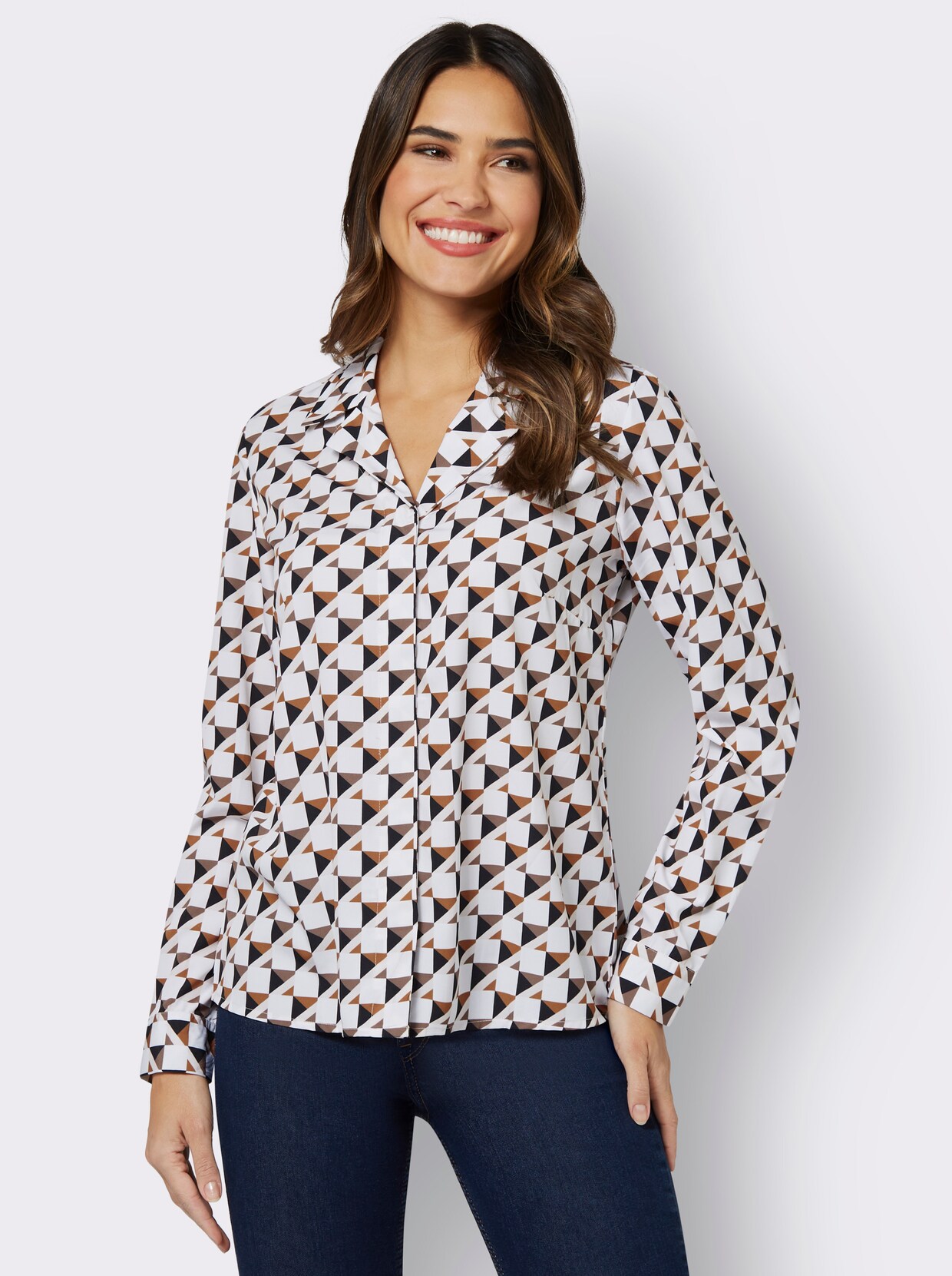 Blouse met print - wit/cognac bedrukt