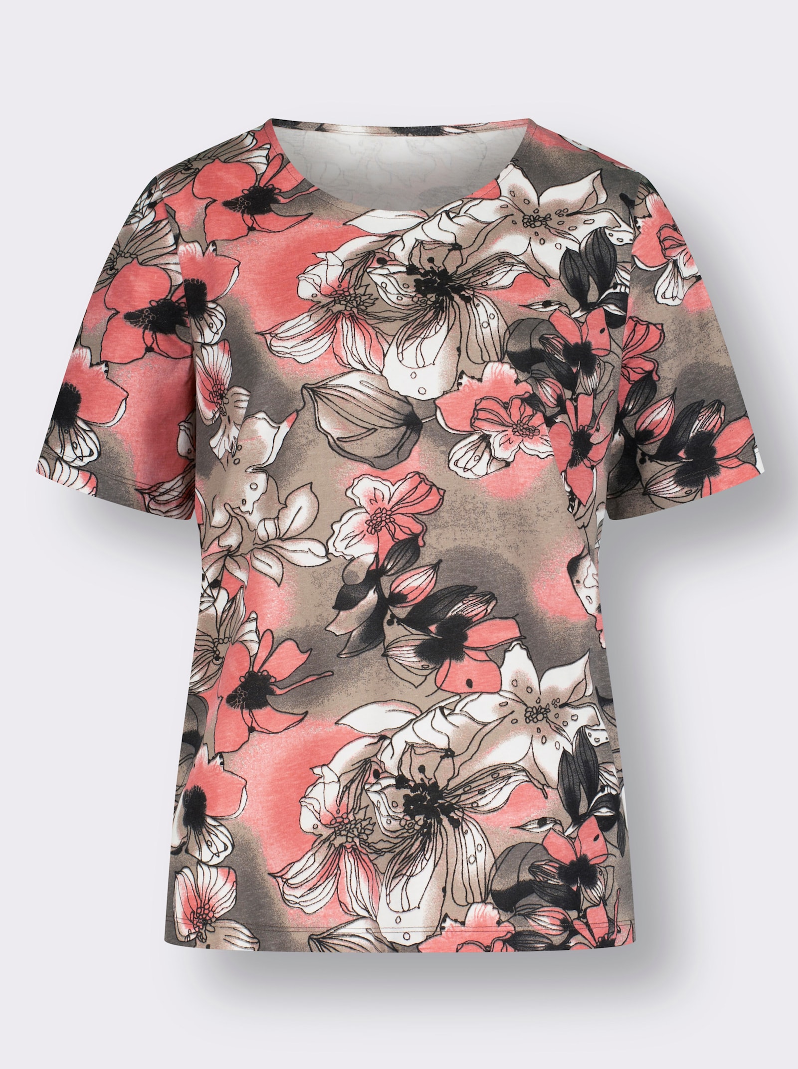 Shirt met korte mouwen van puur katoen - grapefruit/taupe bedrukt