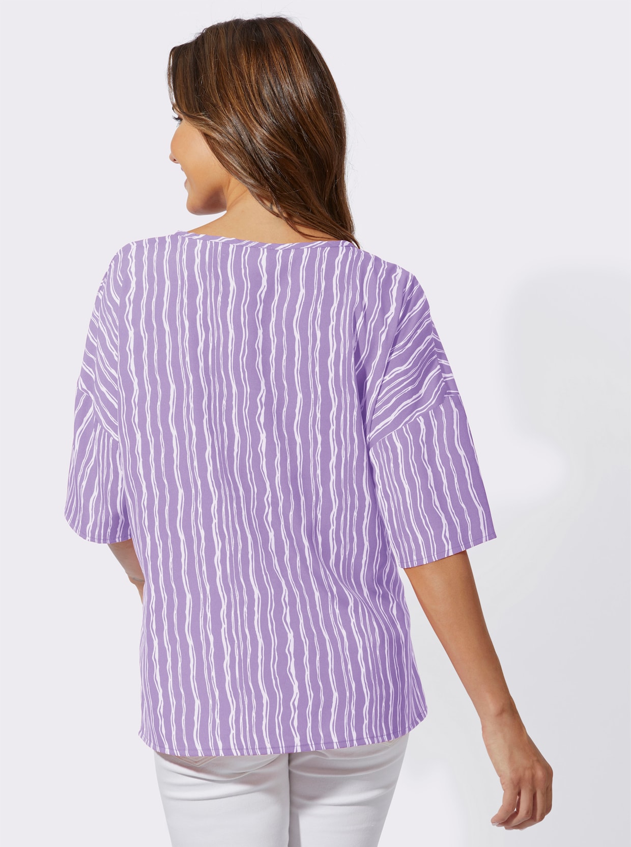 Bekväm blus - lavendel-vit-med tryck